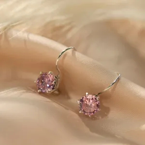Pink Sterling Silver Drop Earrings for Women - Handmade December Birthstone