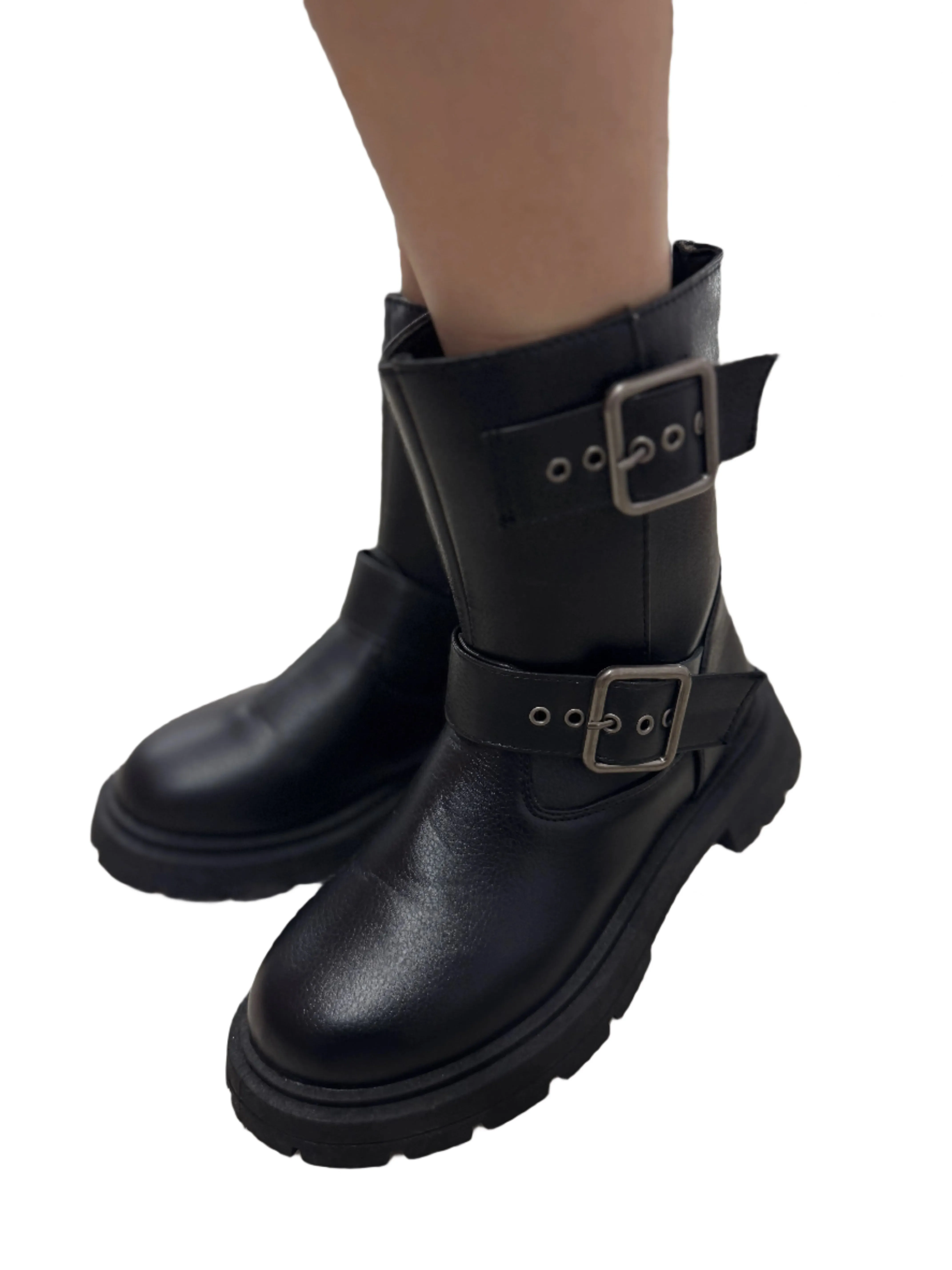 PLATFORM BIKER BOOT WITH BUCKLE DETAIL OSAKA-01