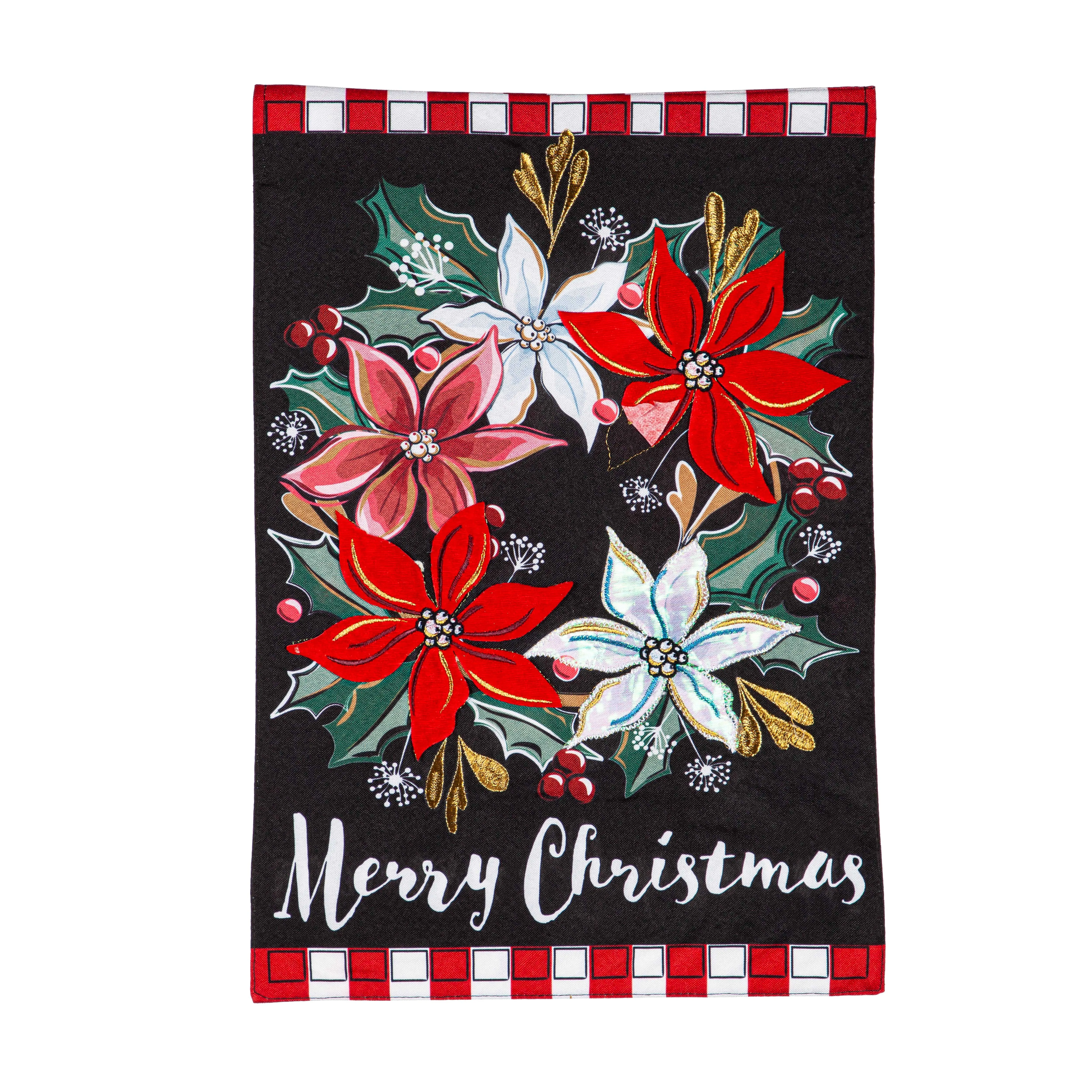 Poinsettia Wreath Linen Garden Flag,14l11241