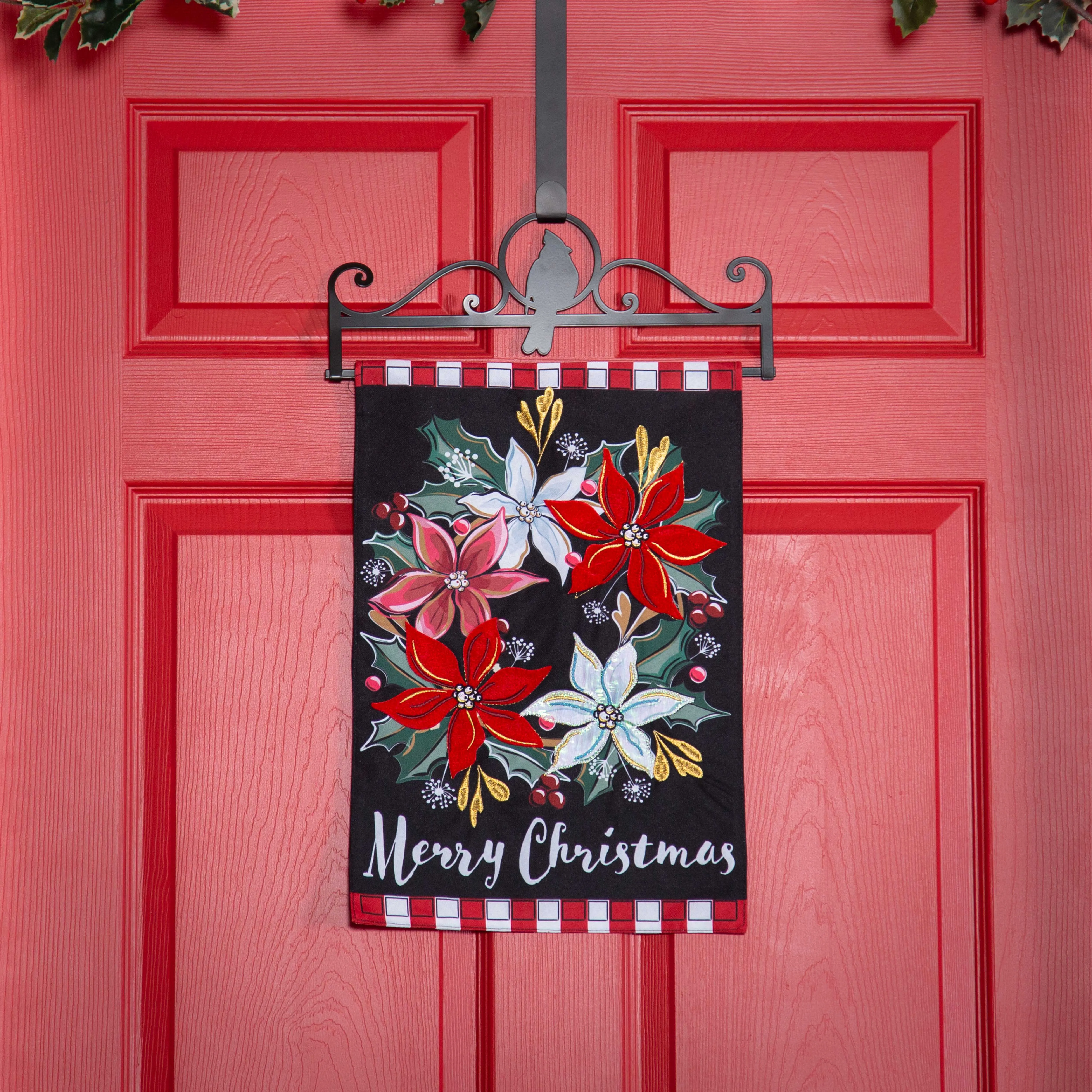 Poinsettia Wreath Linen Garden Flag,14l11241