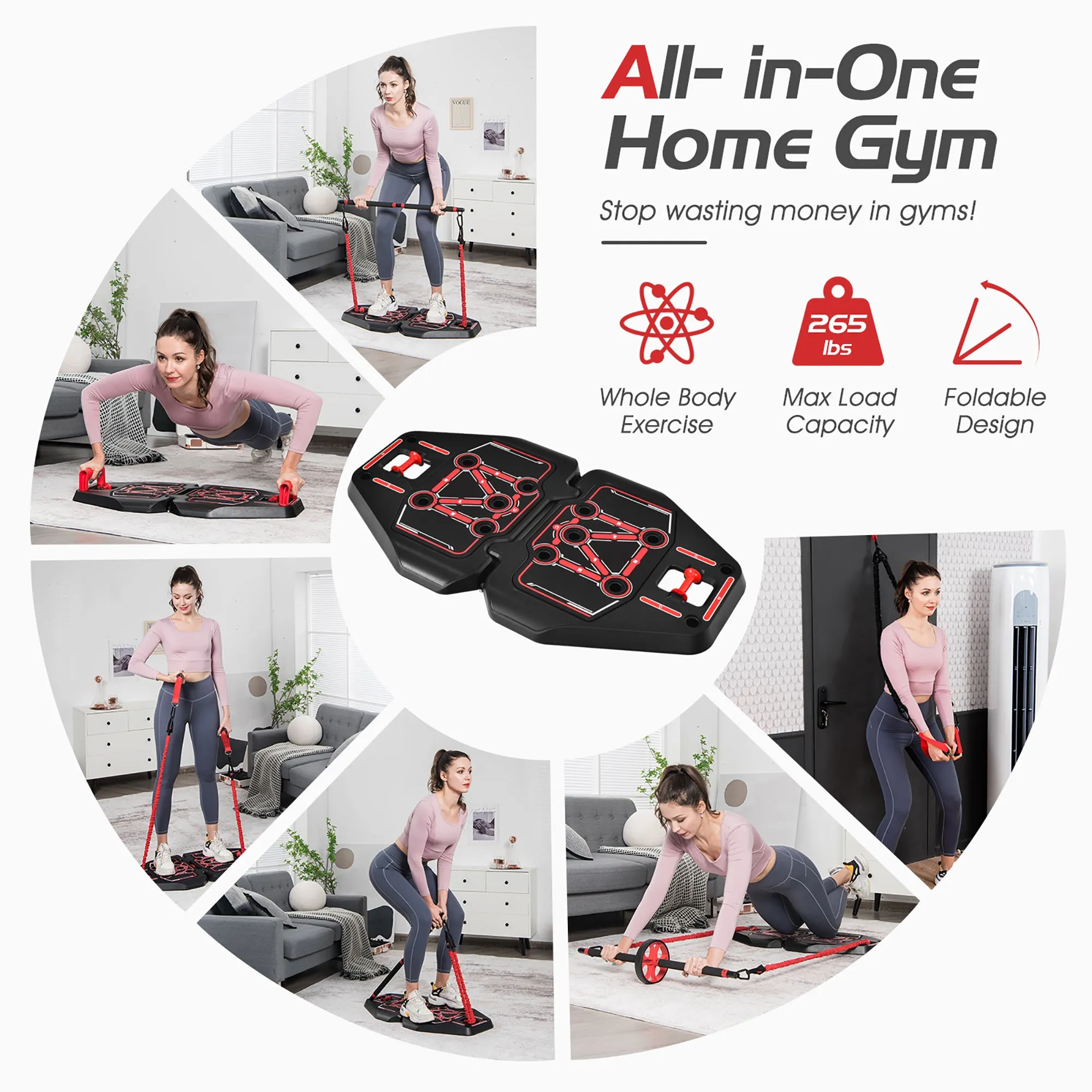 Portable Home Gym Full Body Workout Equipment w/ 8 Exercise Accessories