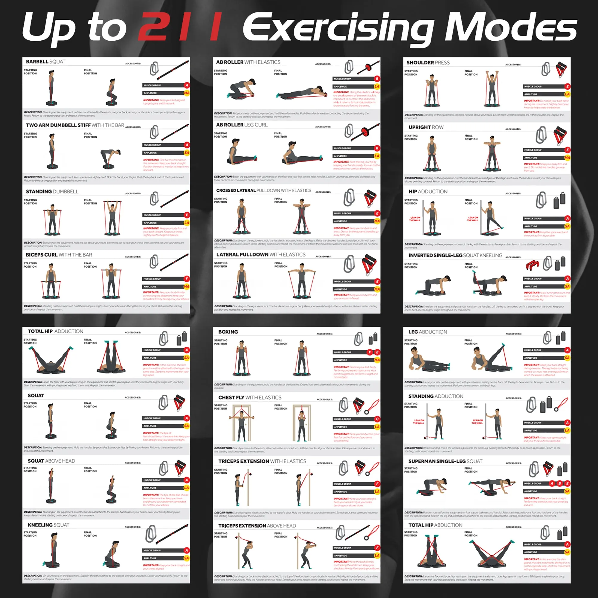 Portable Home Gym Full Body Workout Equipment w/ 8 Exercise Accessories