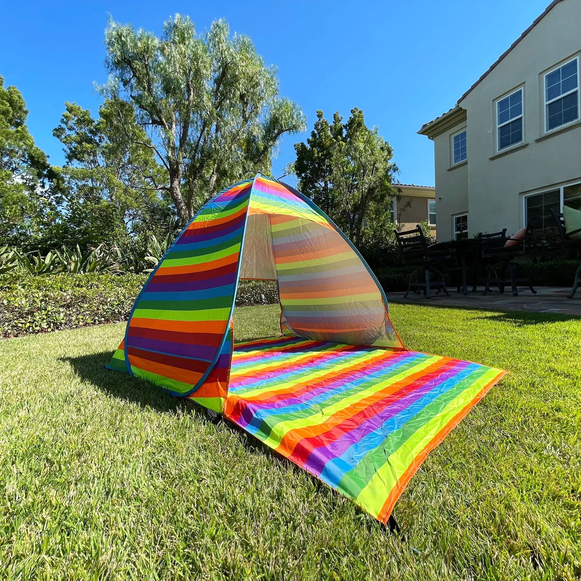 Portable Summer Beach Tent for 2, Lightweight, Round Shape, UPF 50  Sun Protection, Zipper Closure, Vestibule Utility, Sturdy Alloy Support, Durable Polyester Material