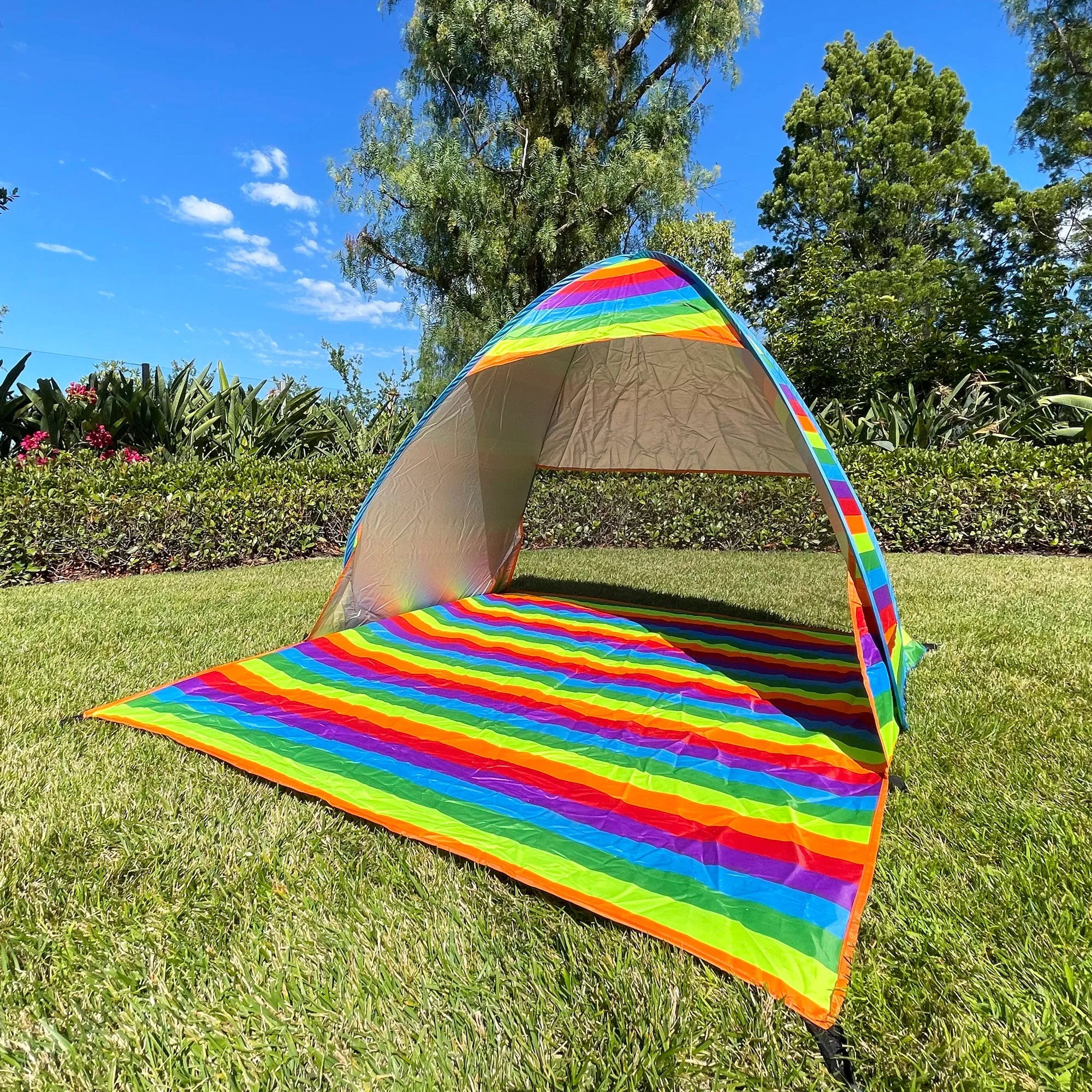 Portable Summer Beach Tent for 2, Lightweight, Round Shape, UPF 50  Sun Protection, Zipper Closure, Vestibule Utility, Sturdy Alloy Support, Durable Polyester Material