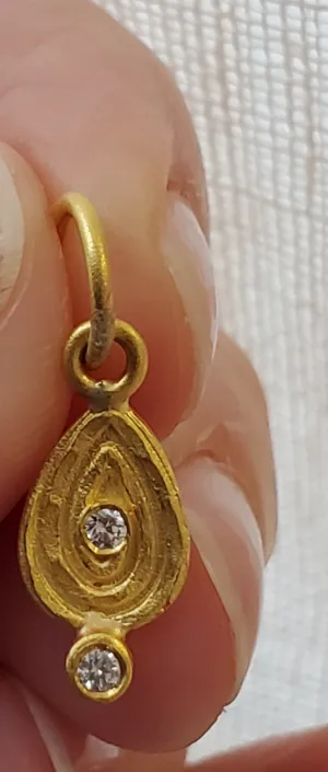 Prehistoric Works 24K Gold Pendant with Diamond Drop
