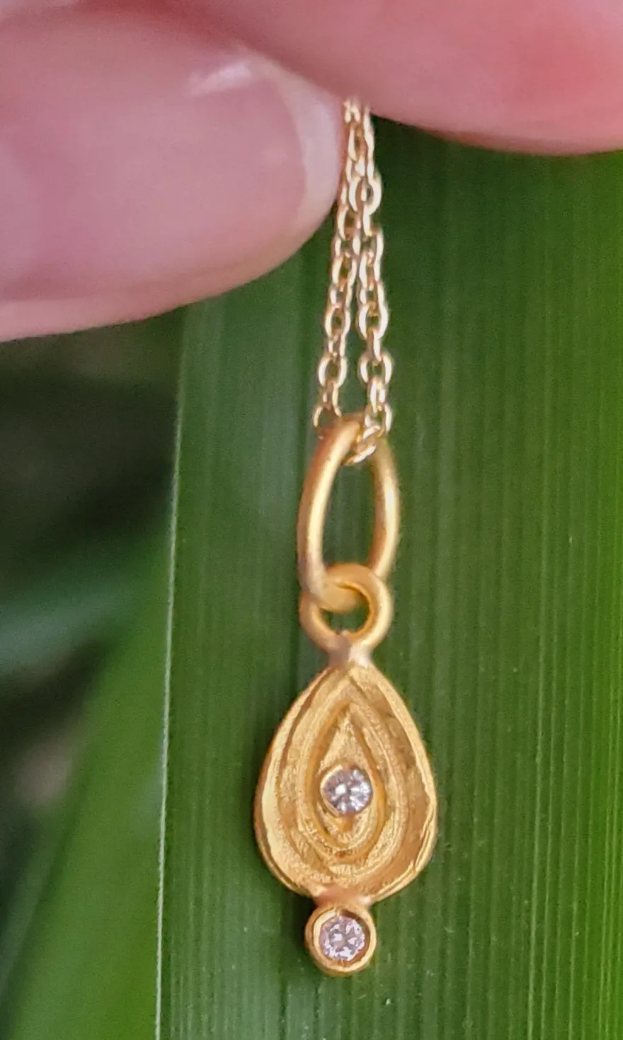 Prehistoric Works 24K Gold Pendant with Diamond Drop