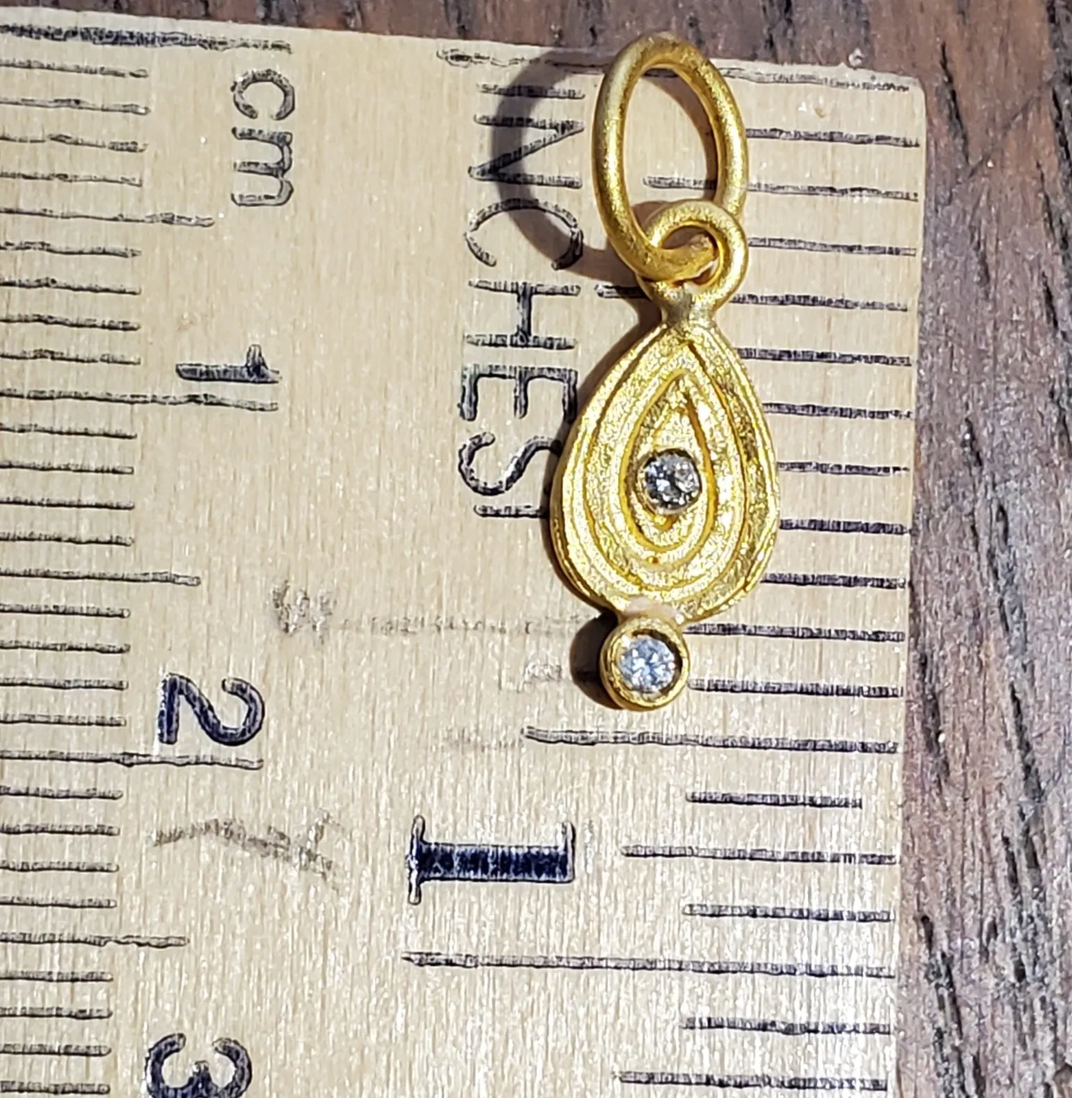 Prehistoric Works 24K Gold Pendant with Diamond Drop