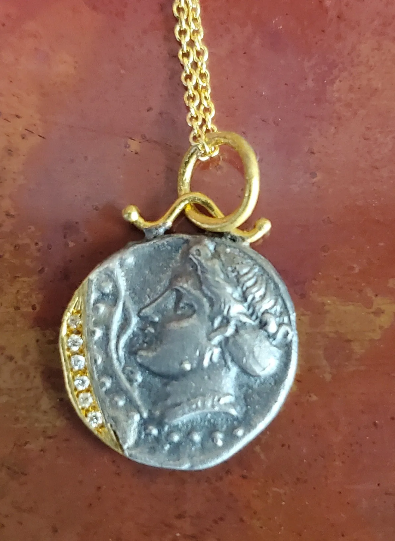 Prehistoric Works Oxidized Sterling & 24K Gold Synope Nymphe  pendant w/diamond