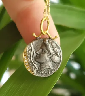 Prehistoric Works Oxidized Sterling & 24K Gold Synope Nymphe  pendant w/diamond