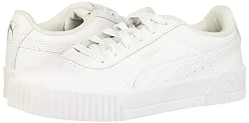 PUMA Women's Carina Sneaker, White White Silver, 9 M US