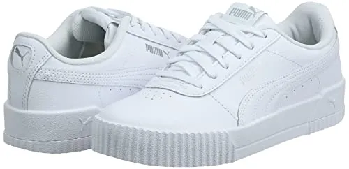 PUMA Women's Carina Sneaker, White White Silver, 9 M US