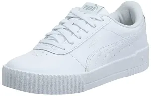 PUMA Women's Carina Sneaker, White White Silver, 9 M US
