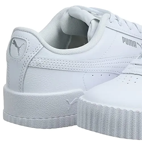 PUMA Women's Carina Sneaker, White White Silver, 9 M US