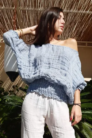 Pure Italian Linen Blue Positano Top