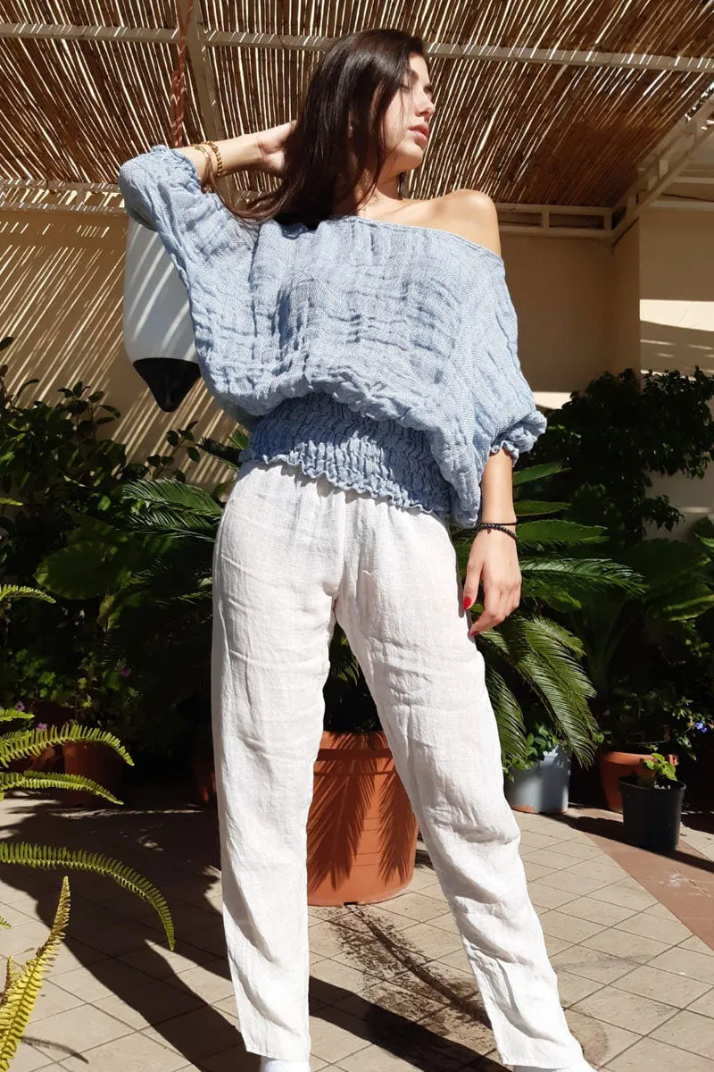 Pure Italian Linen Blue Positano Top