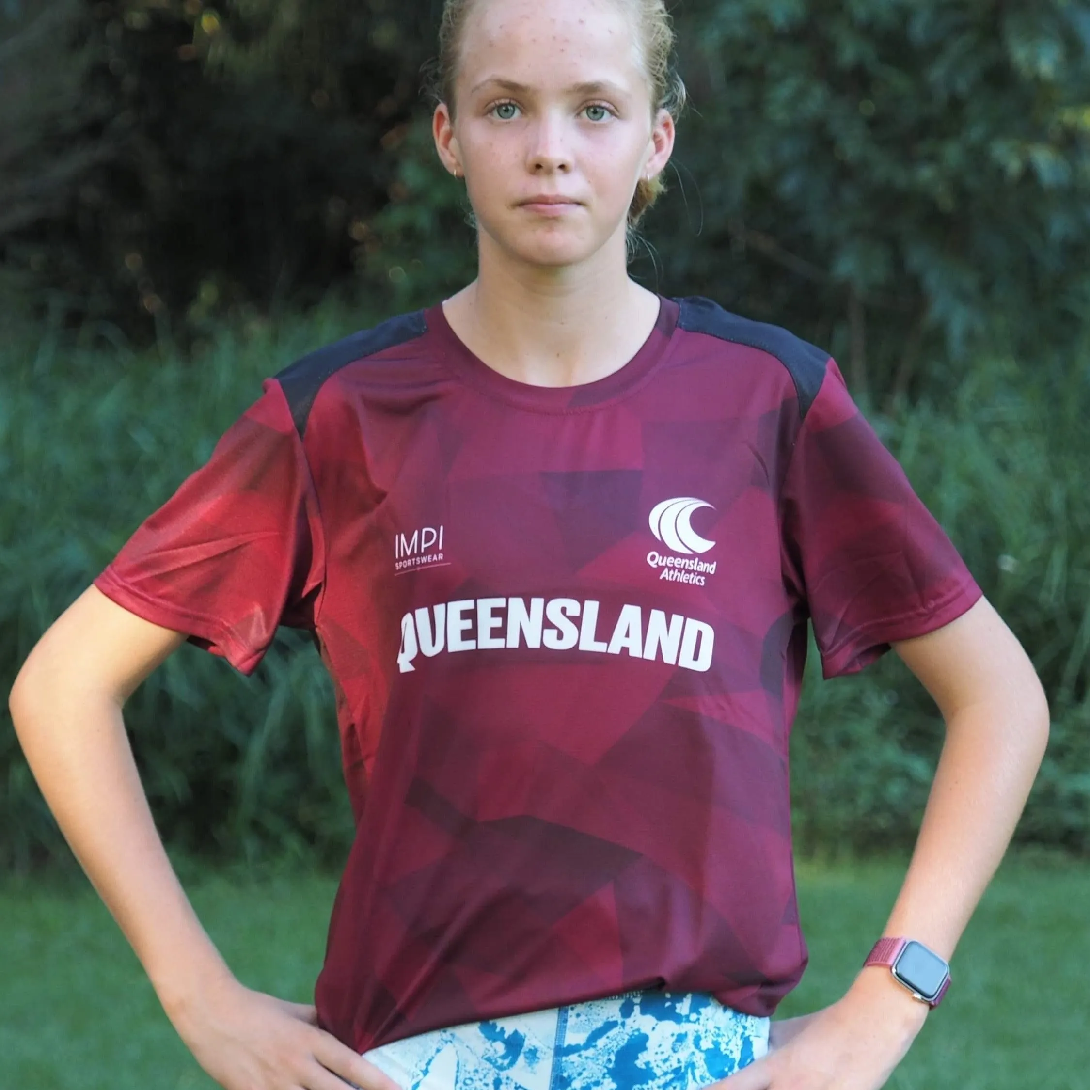 QLD Athletics - Ladies Maroon and Black Training Tee