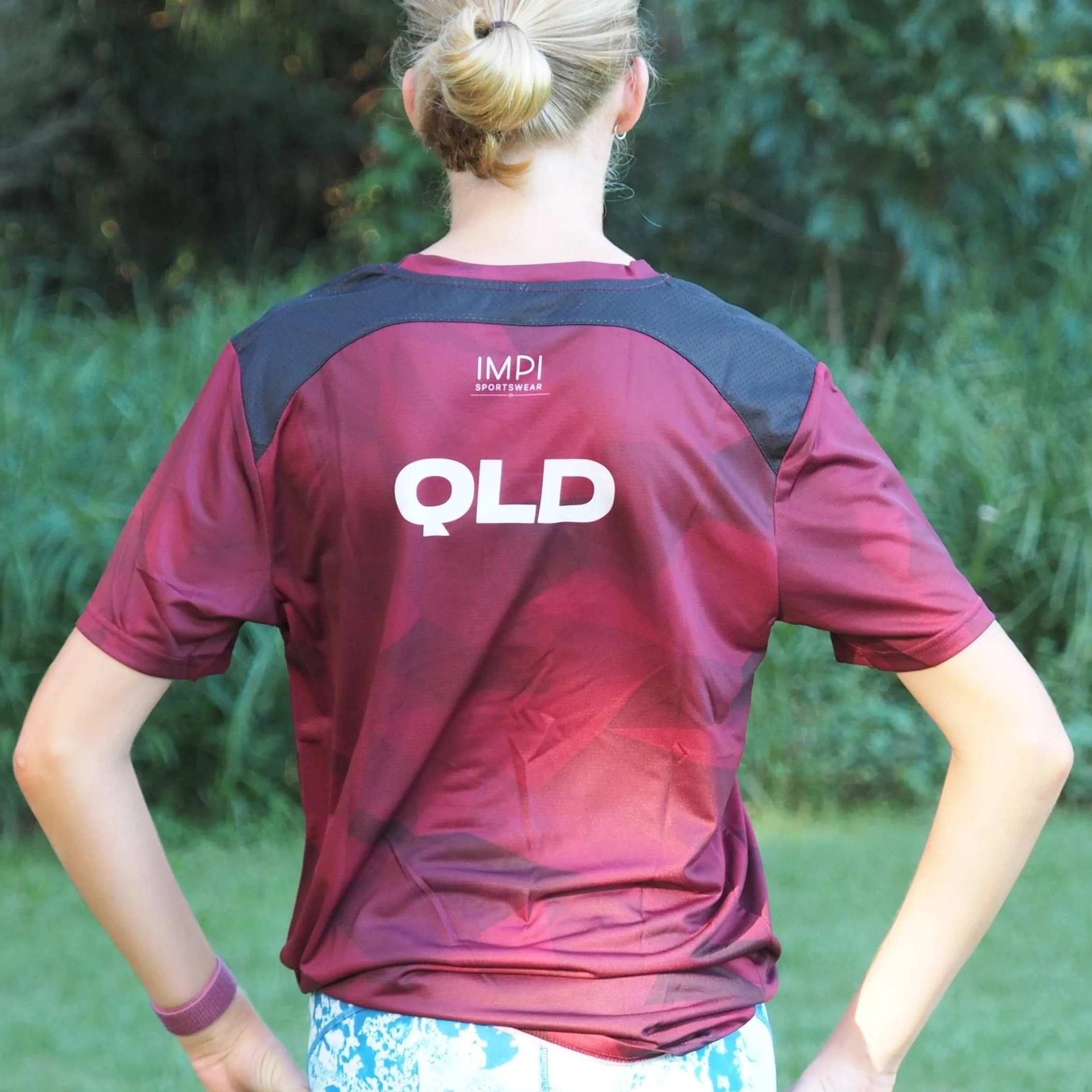 QLD Athletics - Ladies Maroon and Black Training Tee