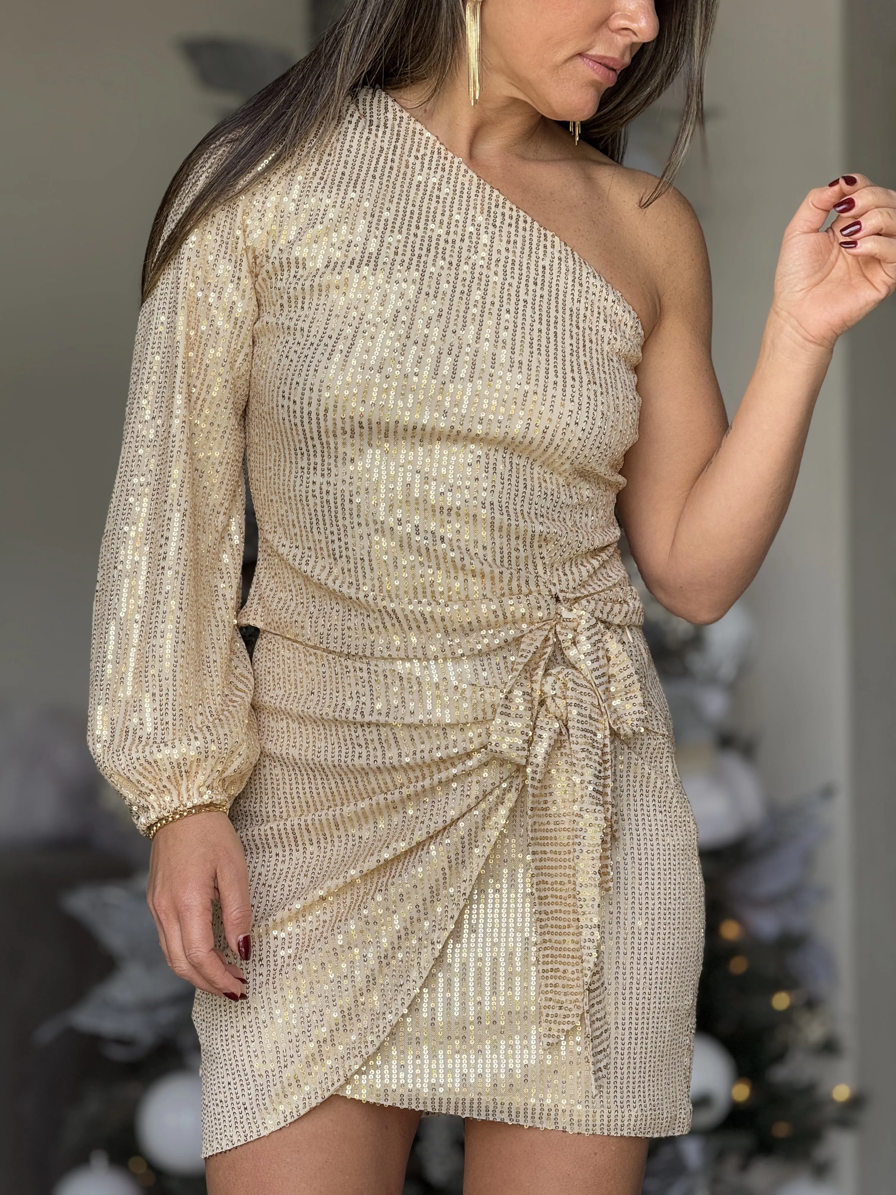 "Alondra" Sequins Long Sleeve Crop Top And Mini Skirt Set