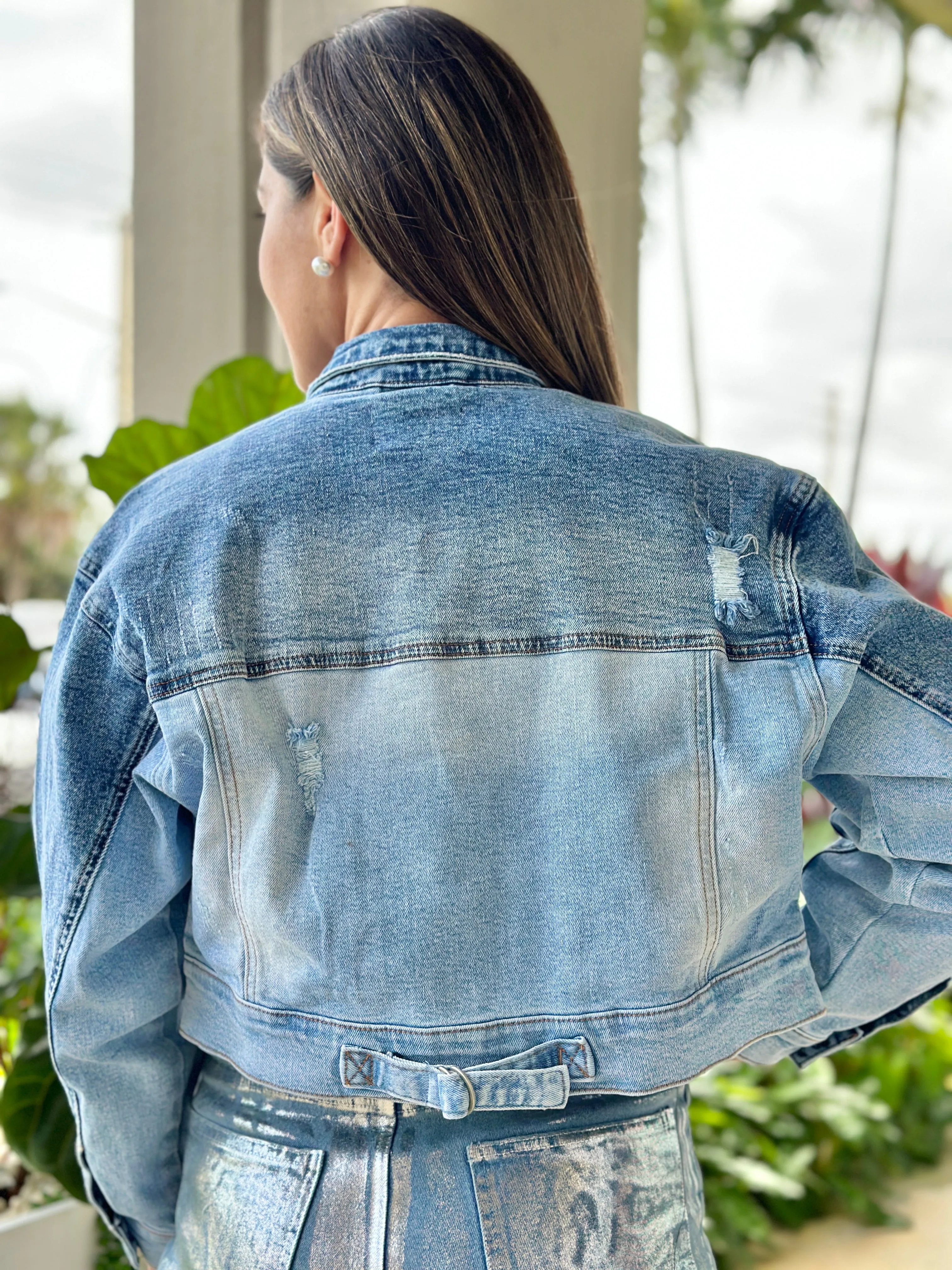 "Camilla" Sequins Details Denim Jacket