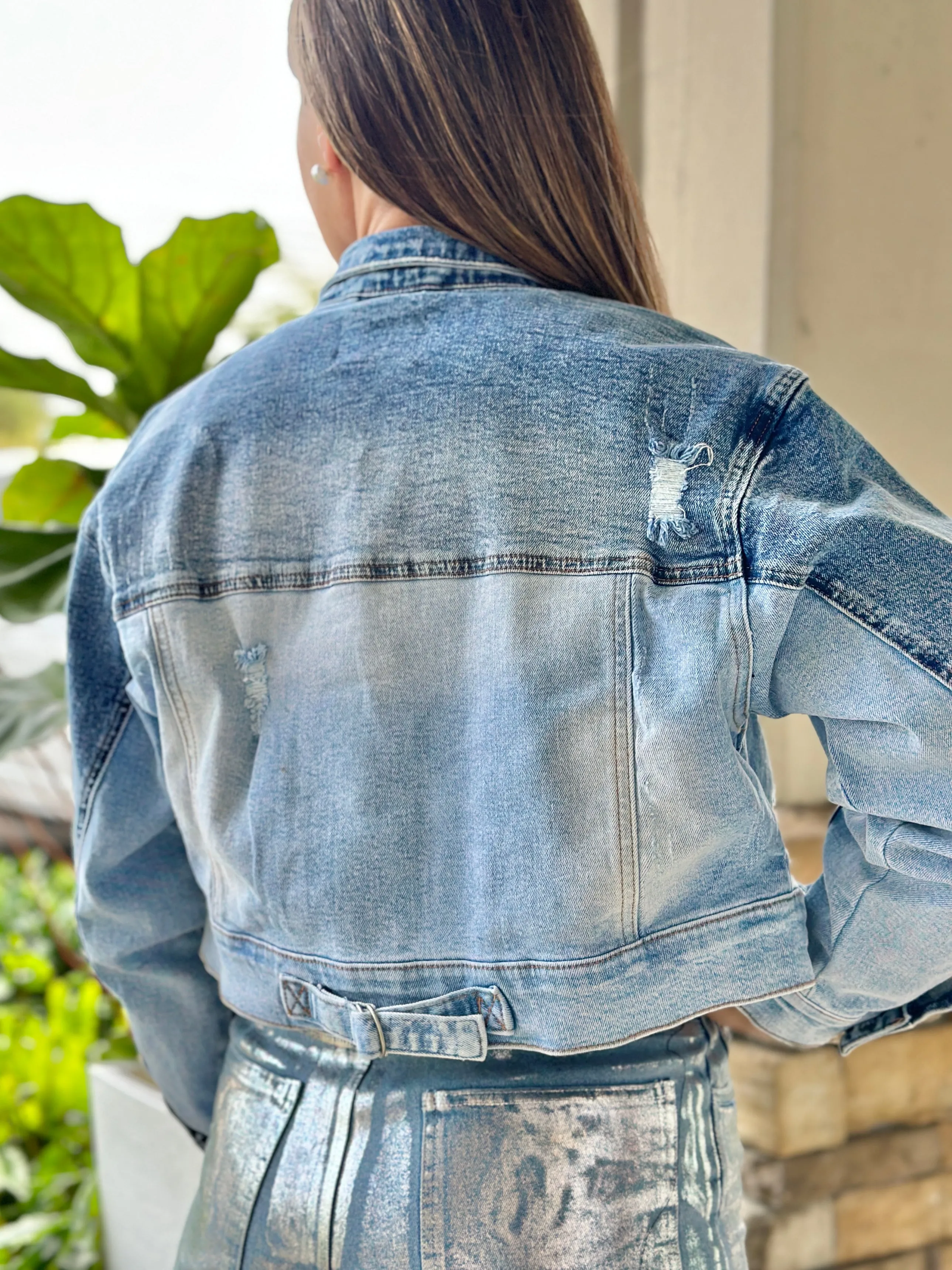 "Camilla" Sequins Details Denim Jacket