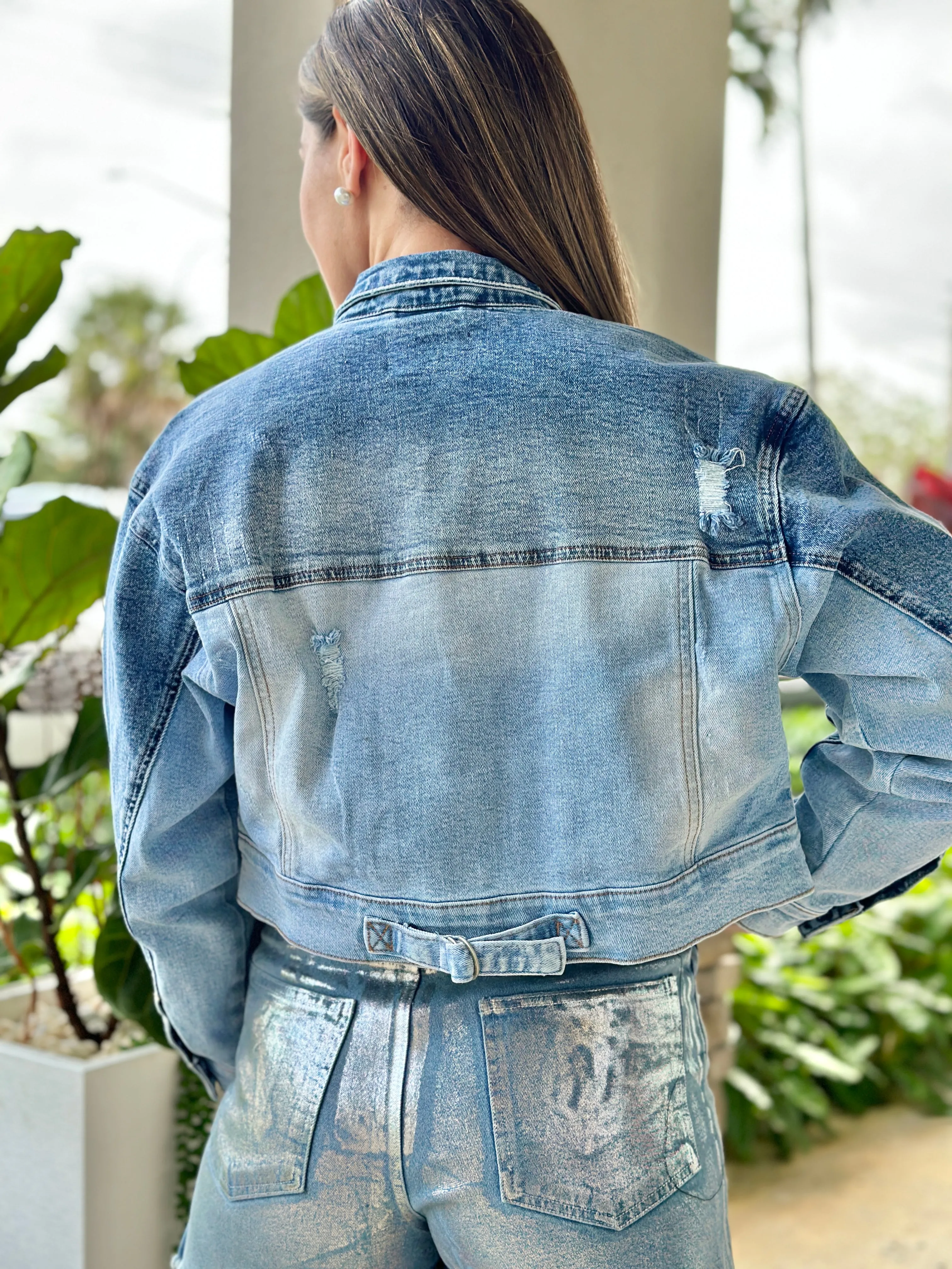 "Camilla" Sequins Details Denim Jacket