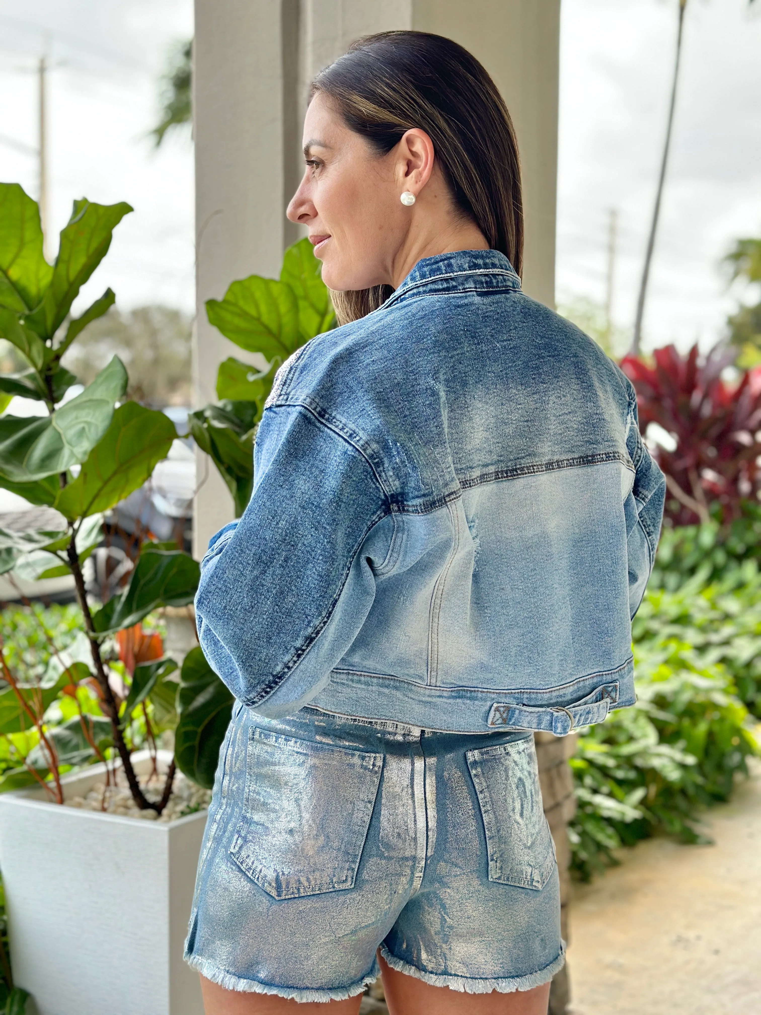 "Camilla" Sequins Details Denim Jacket