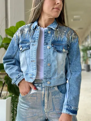 "Camilla" Sequins Details Denim Jacket