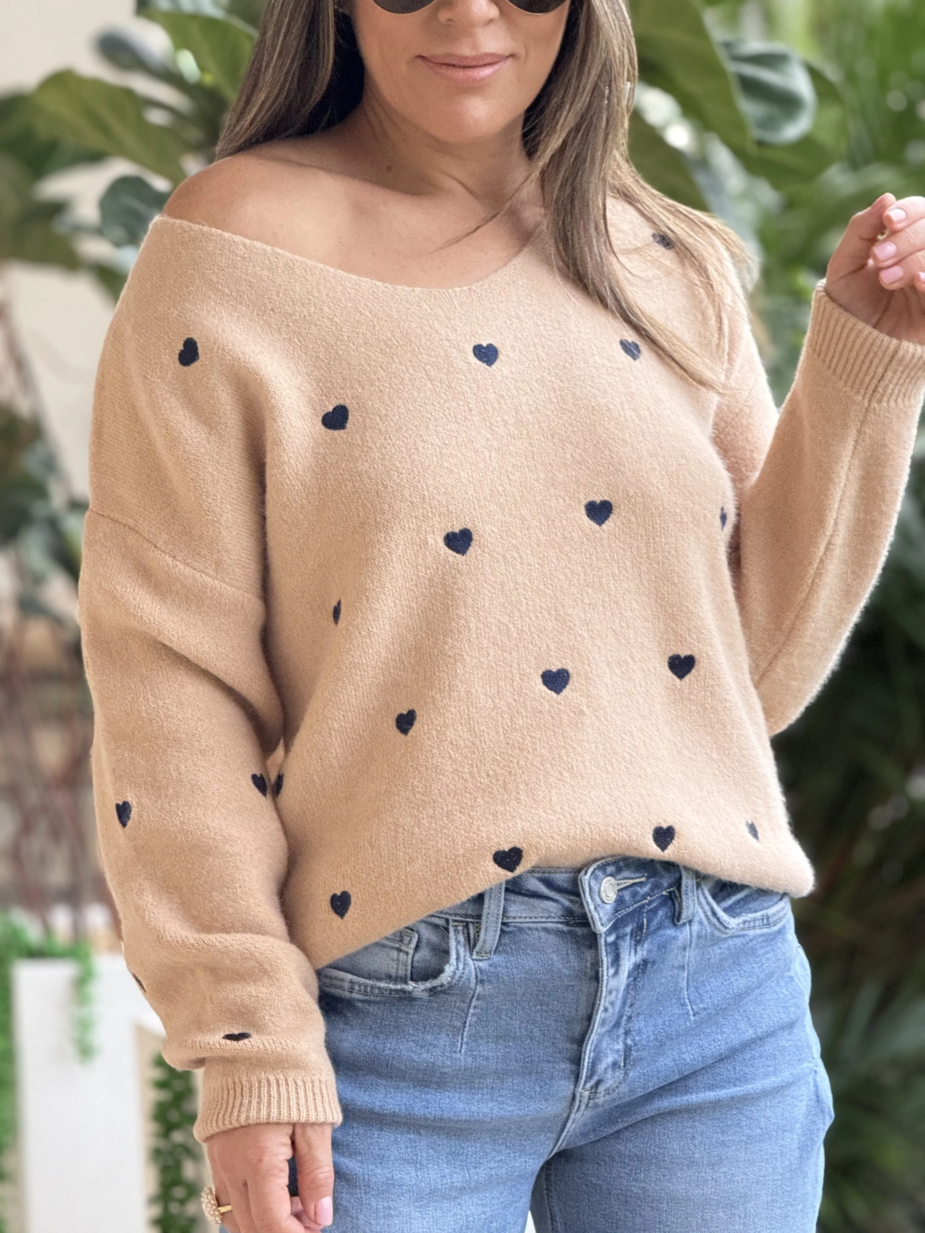 "Cupid" Soft Heart Shape Sweater , Relaxed Fit