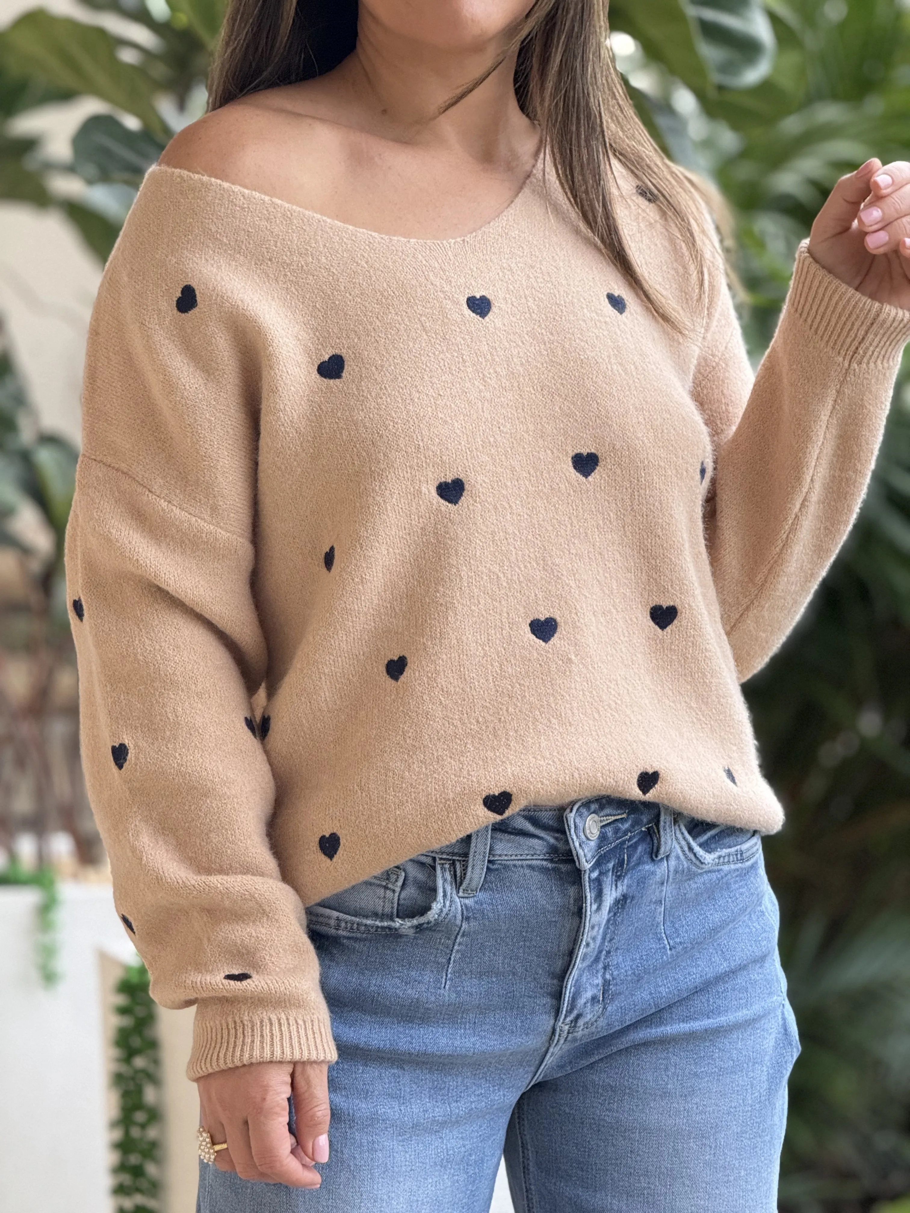 "Cupid" Soft Heart Shape Sweater , Relaxed Fit