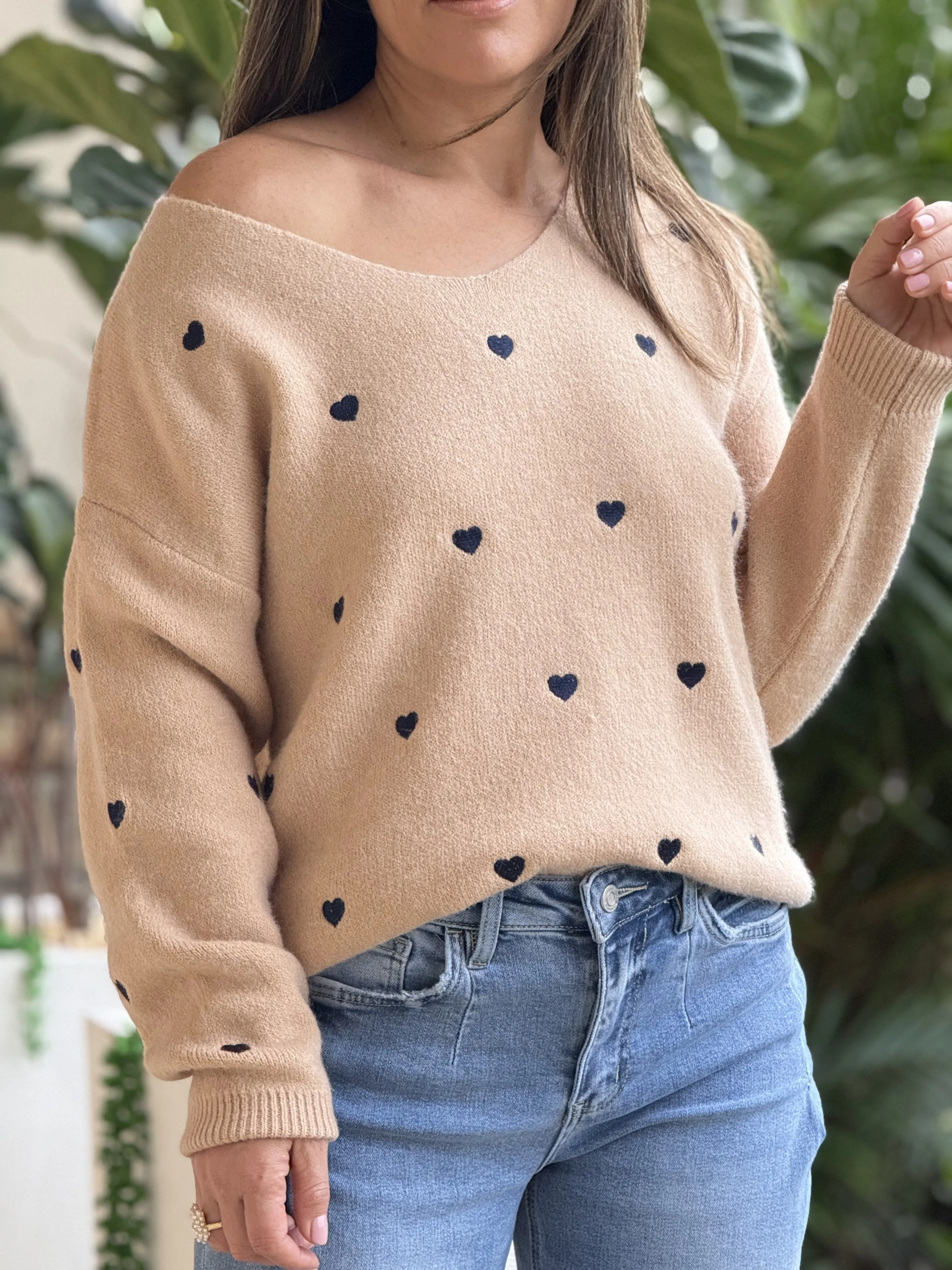 "Cupid" Soft Heart Shape Sweater , Relaxed Fit