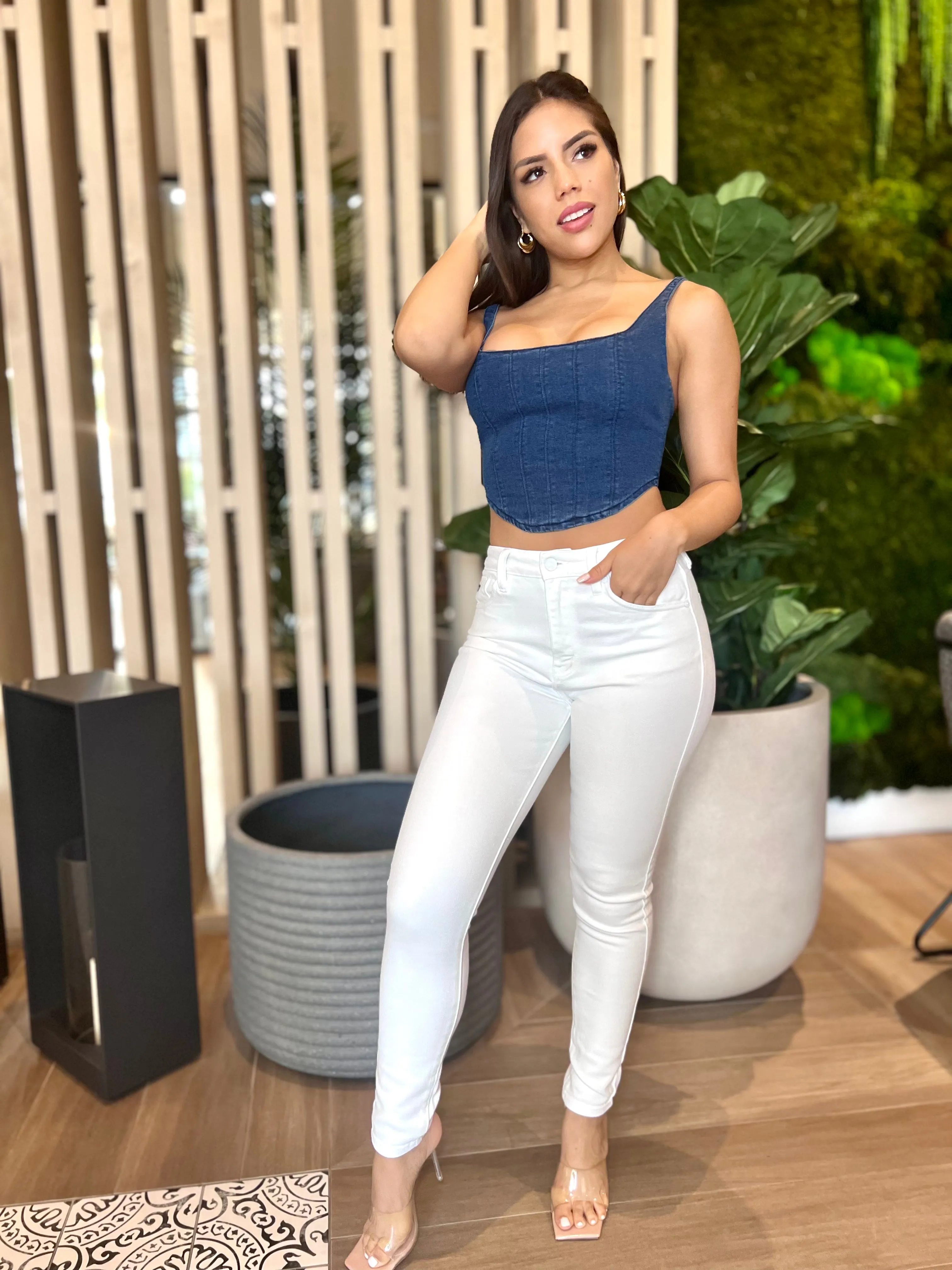 "Dawn" Sleeveless Denim Crop Top