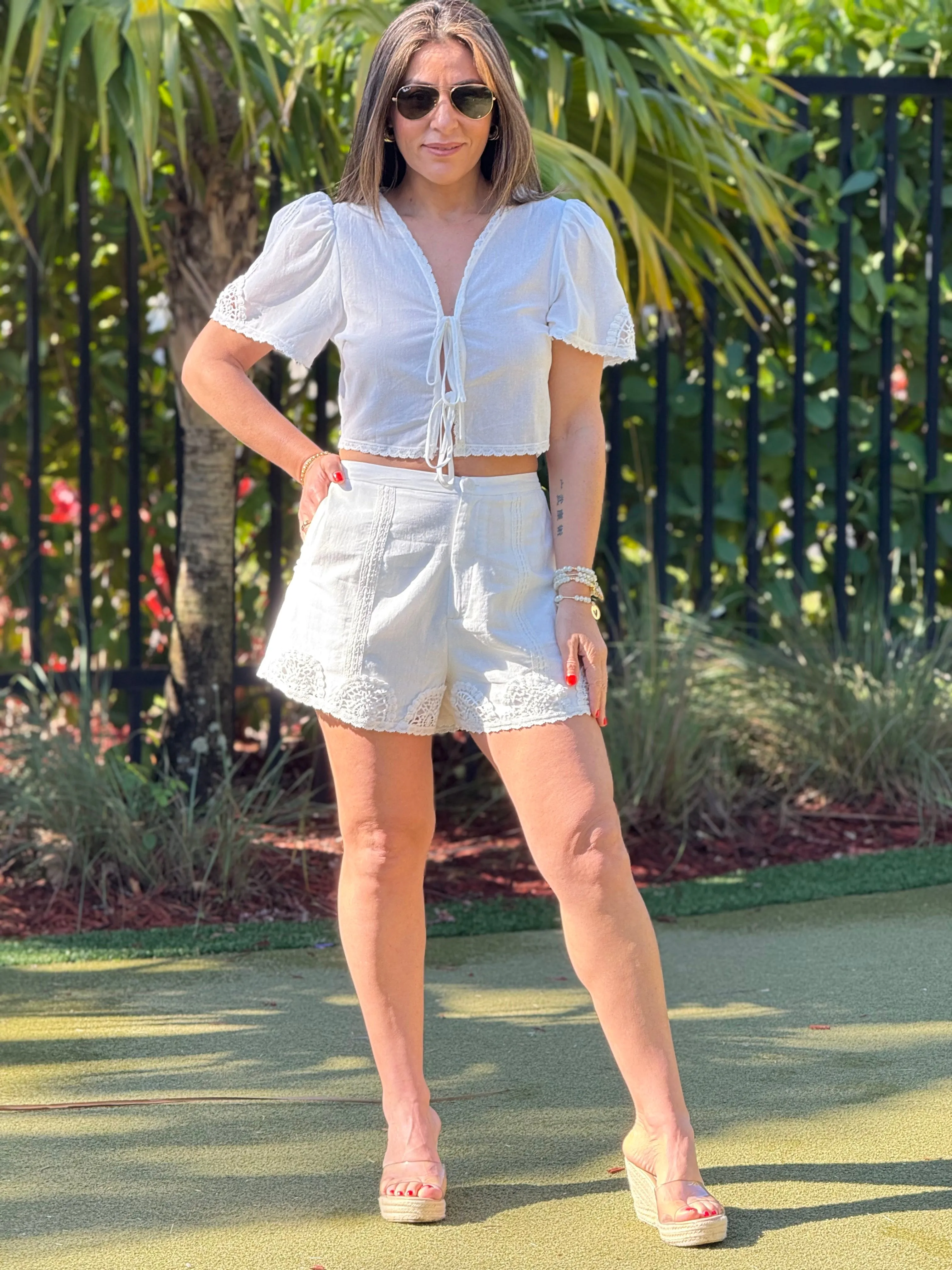 "Georgy" Short Puff Crop Top And Matching Shorts Set