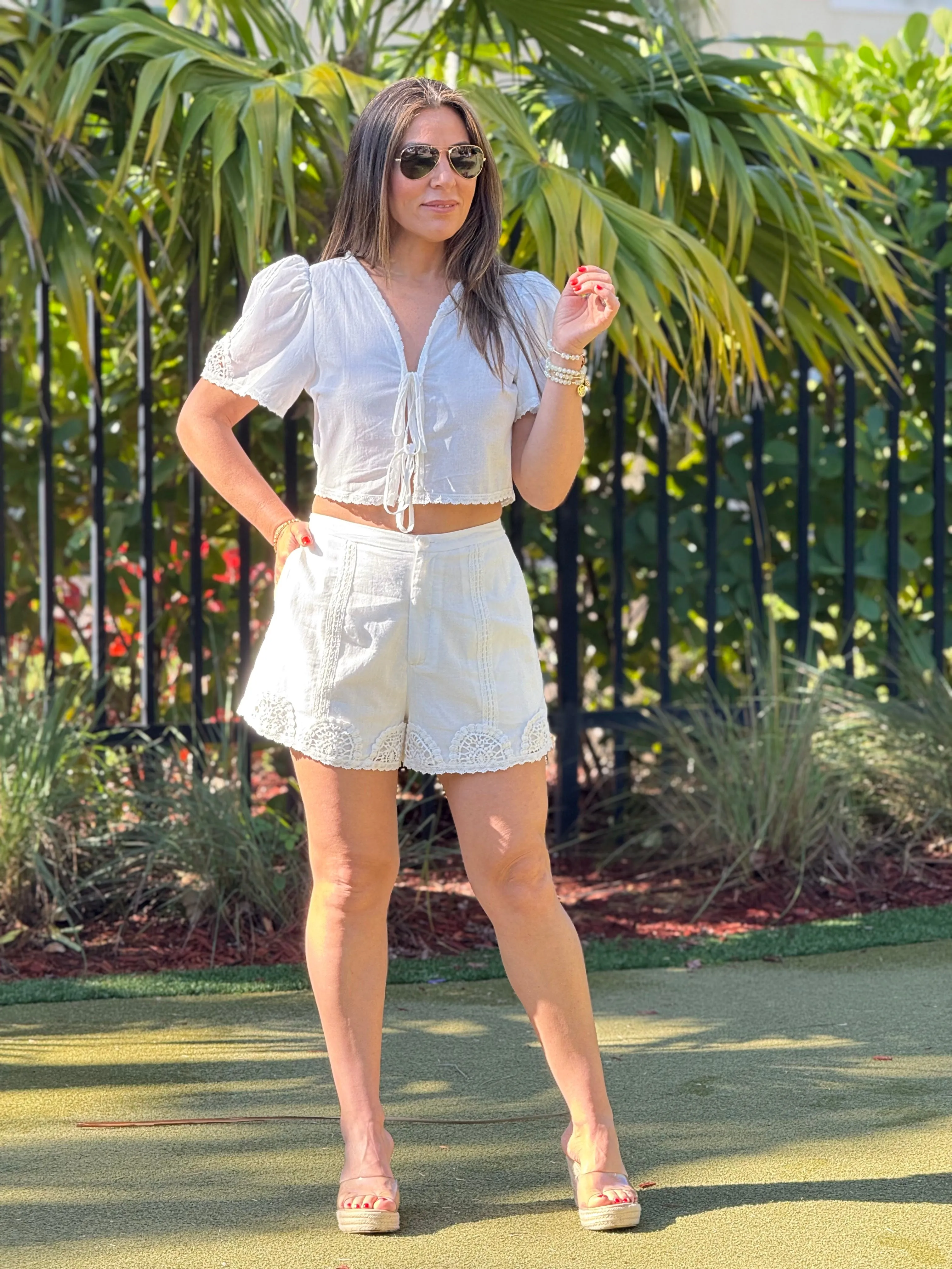 "Georgy" Short Puff Crop Top And Matching Shorts Set