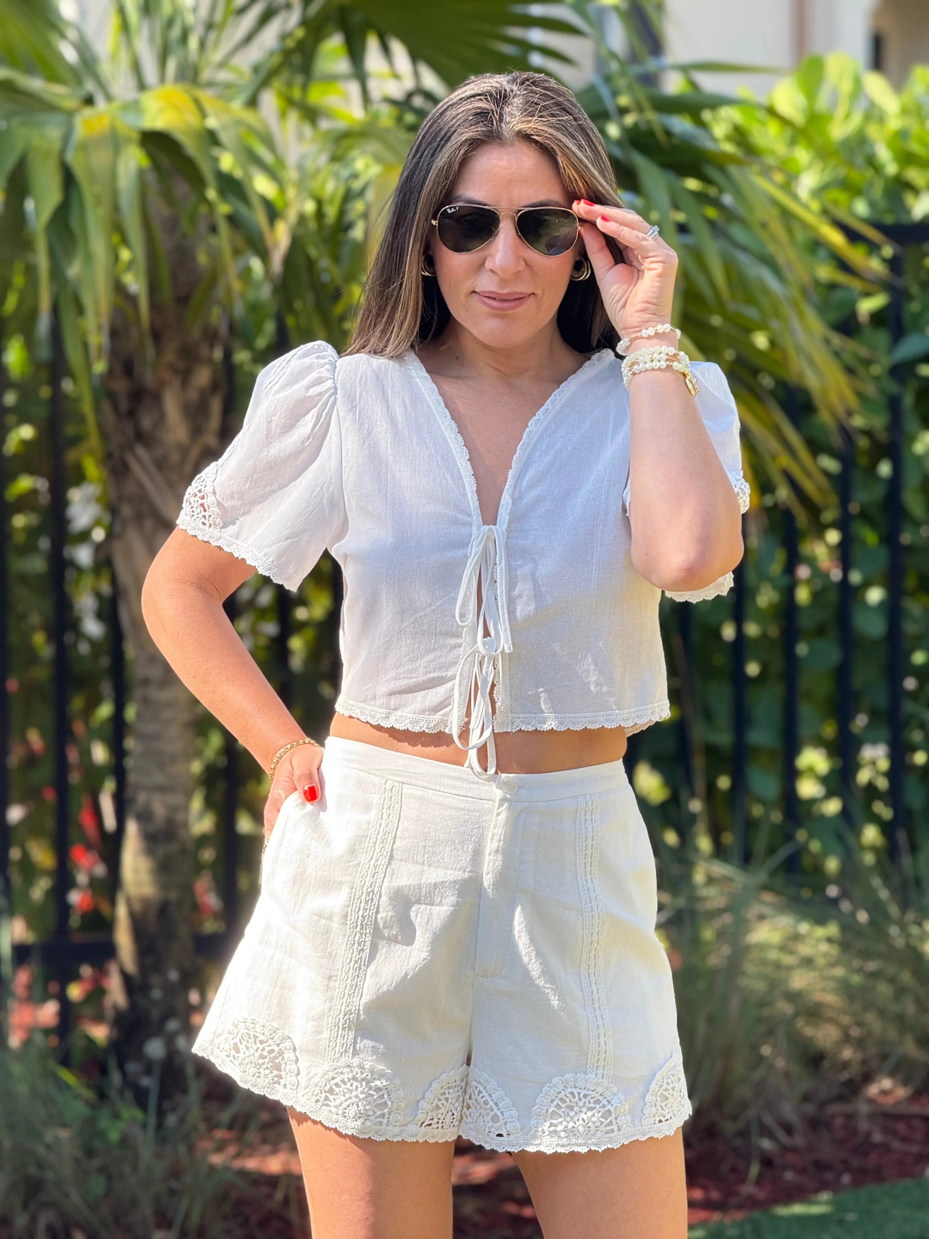 "Georgy" Short Puff Crop Top And Matching Shorts Set