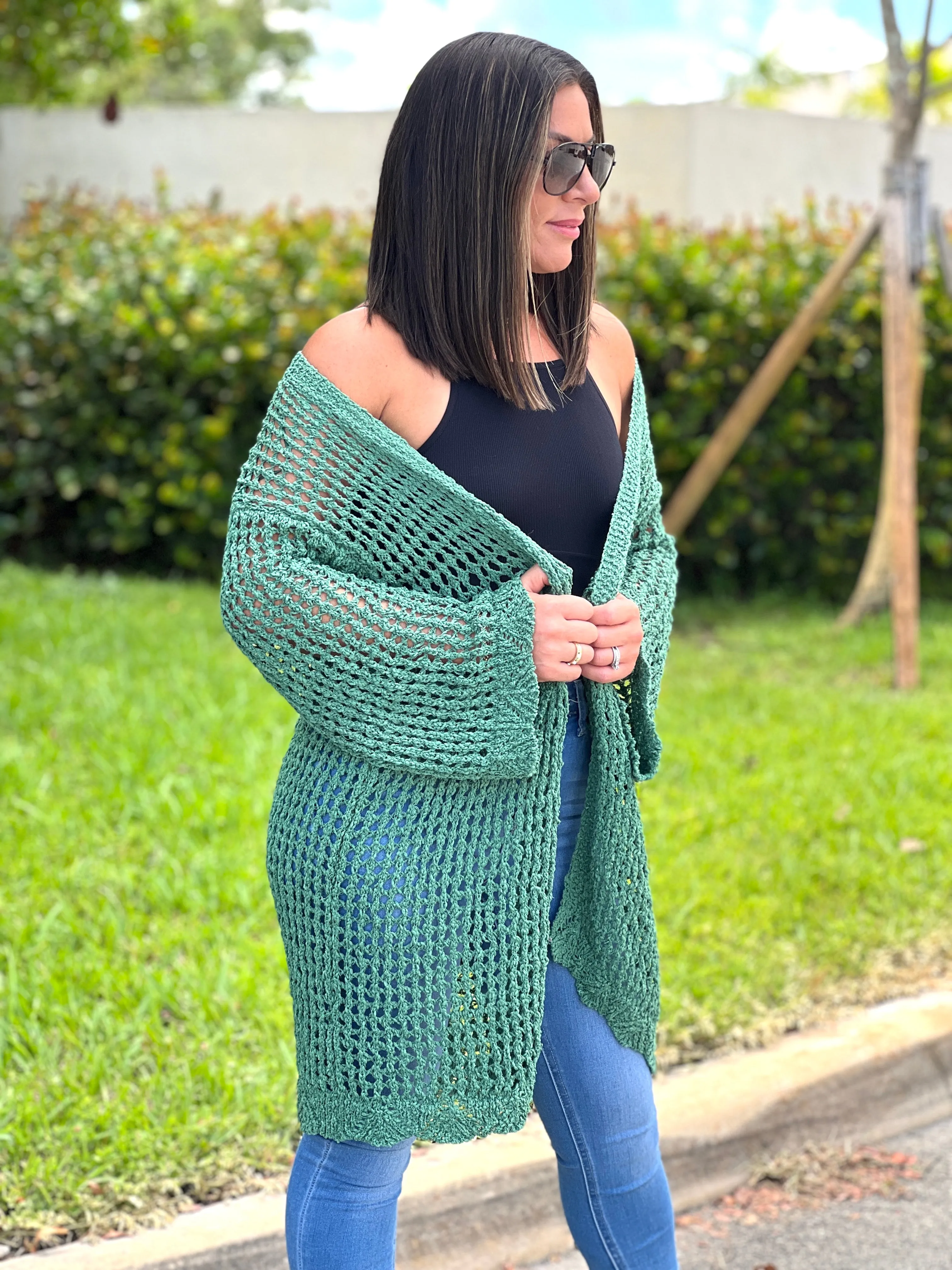 "Hanna" Open Crochet Belted Cardigan