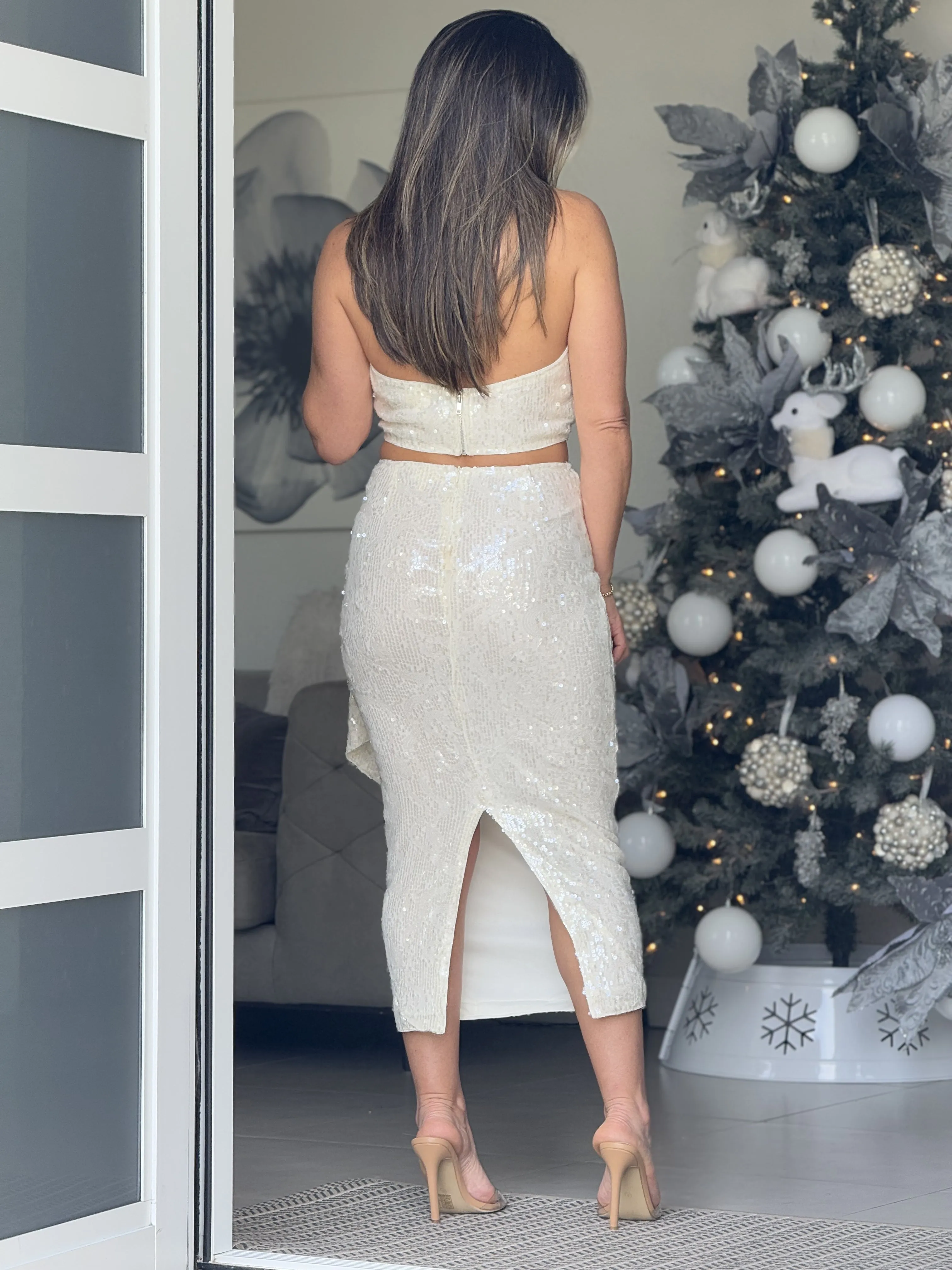 "Kloe" Sequins midi Skirt And Crop Top Set