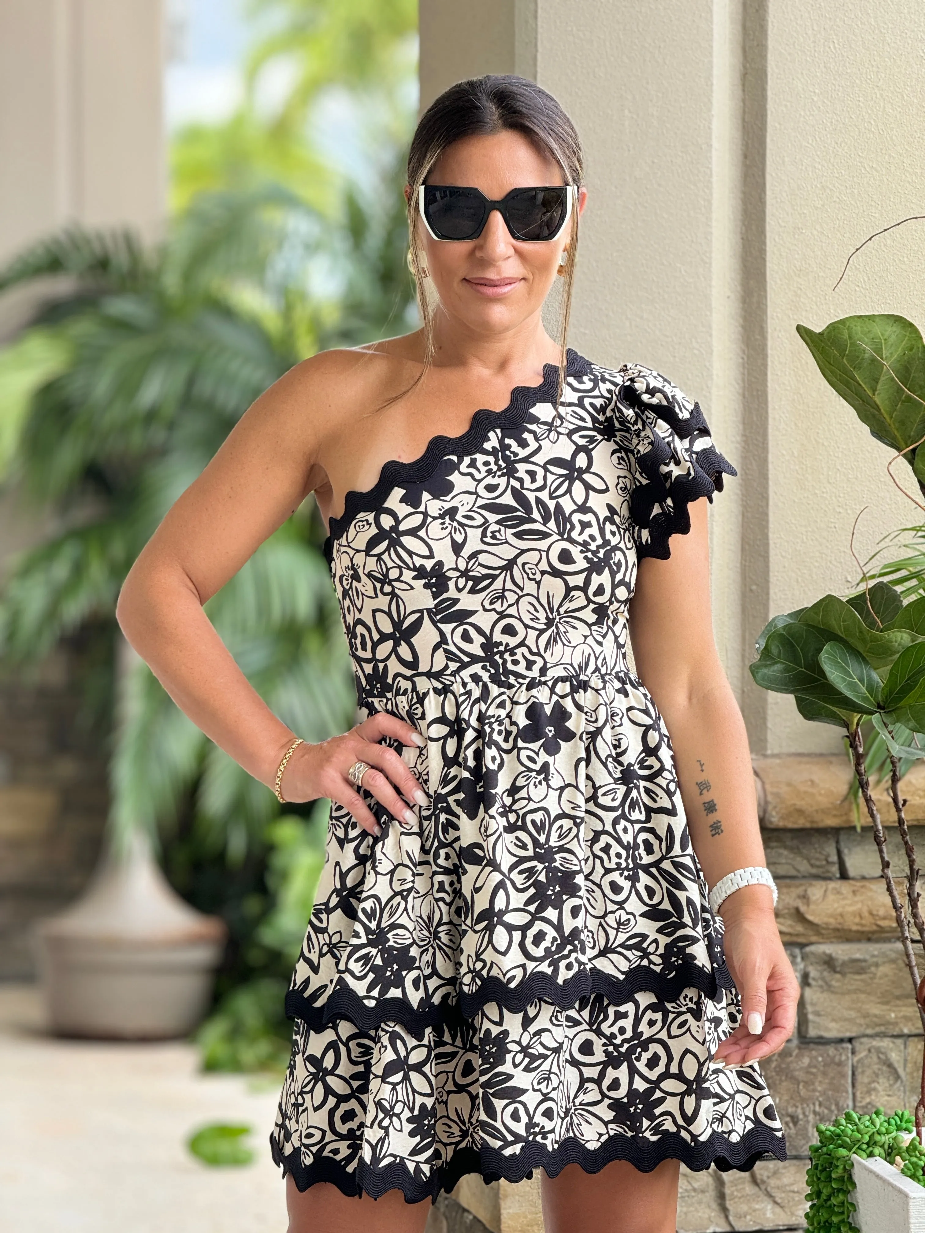 "Malika" Printed one Shoulder Mini Dress