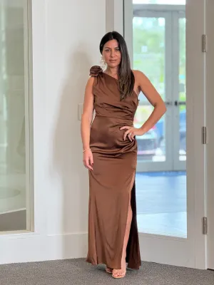 "Maple" Chain Trim One Shoulder Gathered Maxi Dress