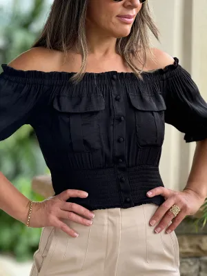 "Melinda" Off Shoulder Front Pockets Top