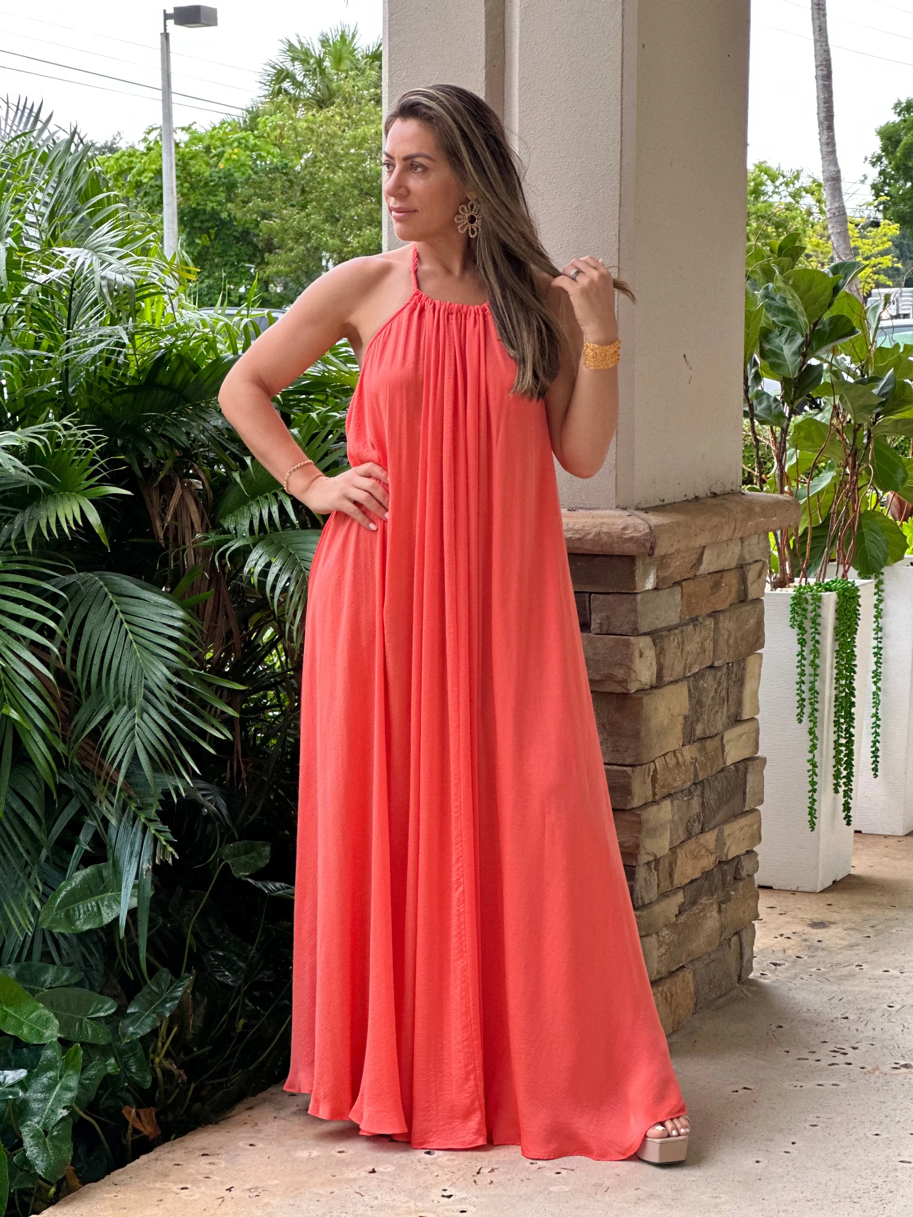 "Monique" Halter Braid Neck Strap Backless Maxi Dress