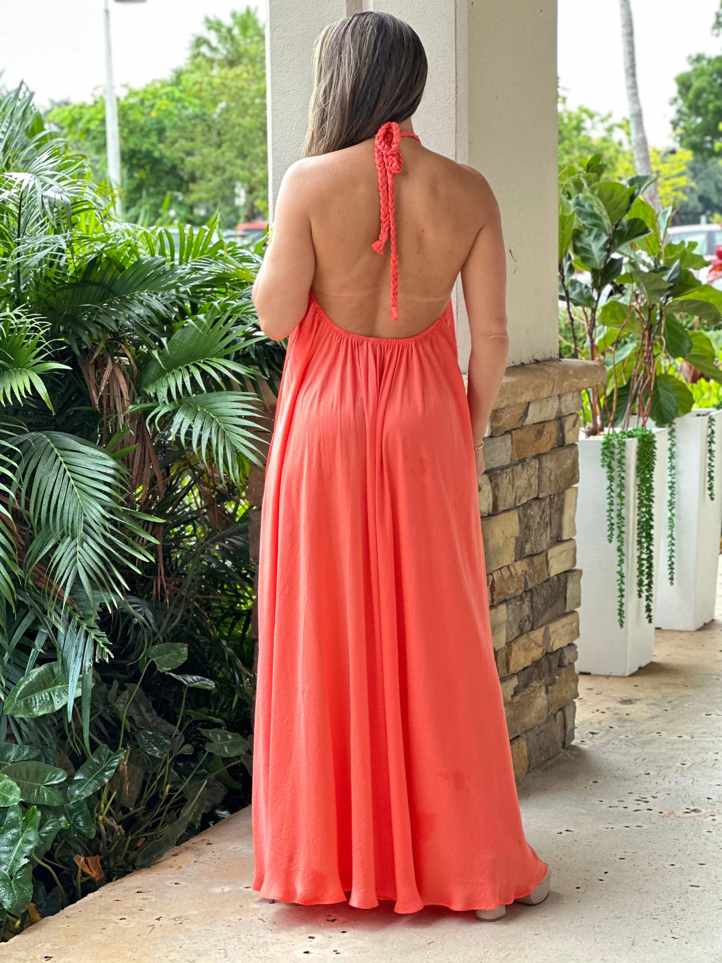 "Monique" Halter Braid Neck Strap Backless Maxi Dress