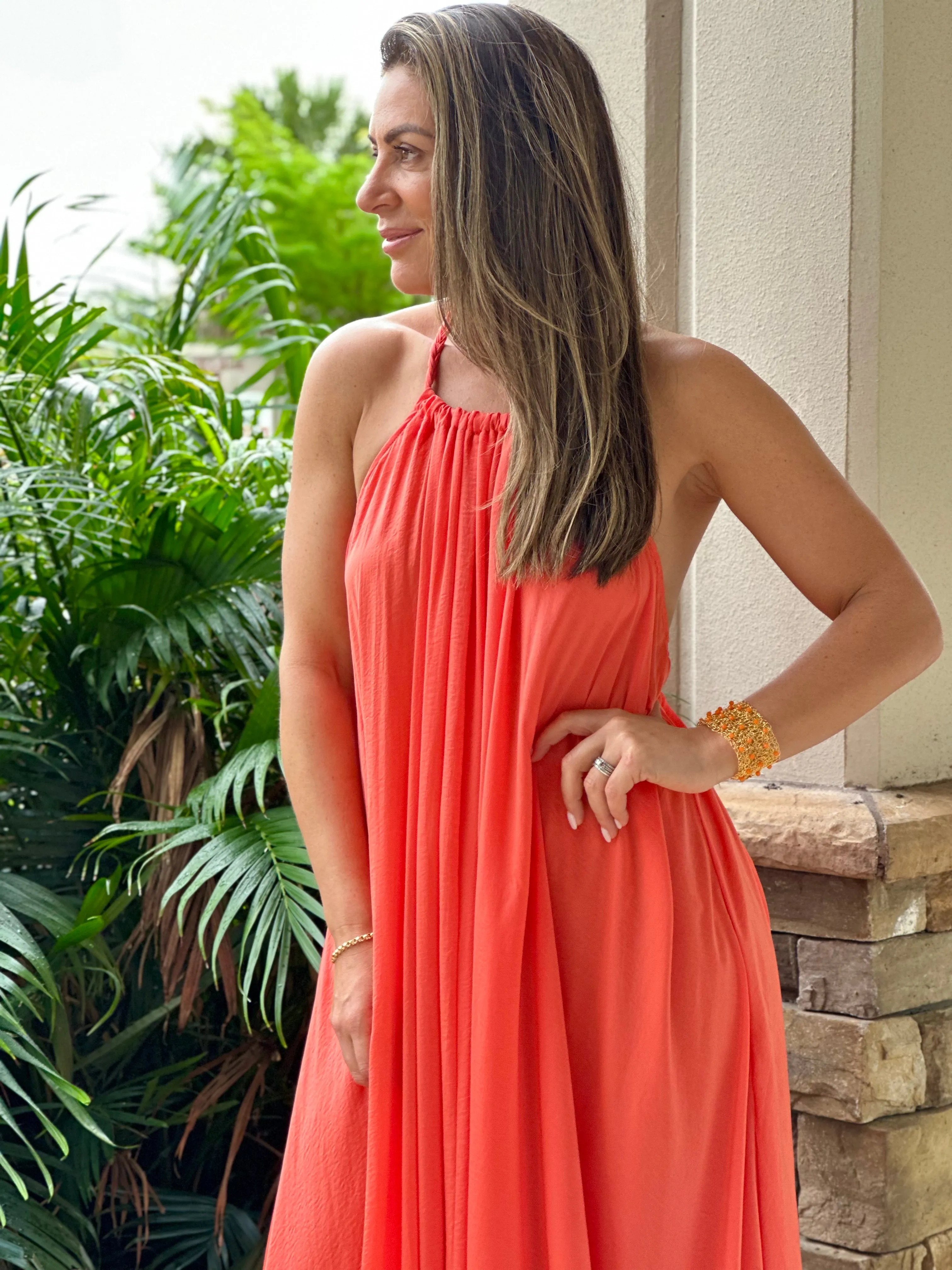 "Monique" Halter Braid Neck Strap Backless Maxi Dress