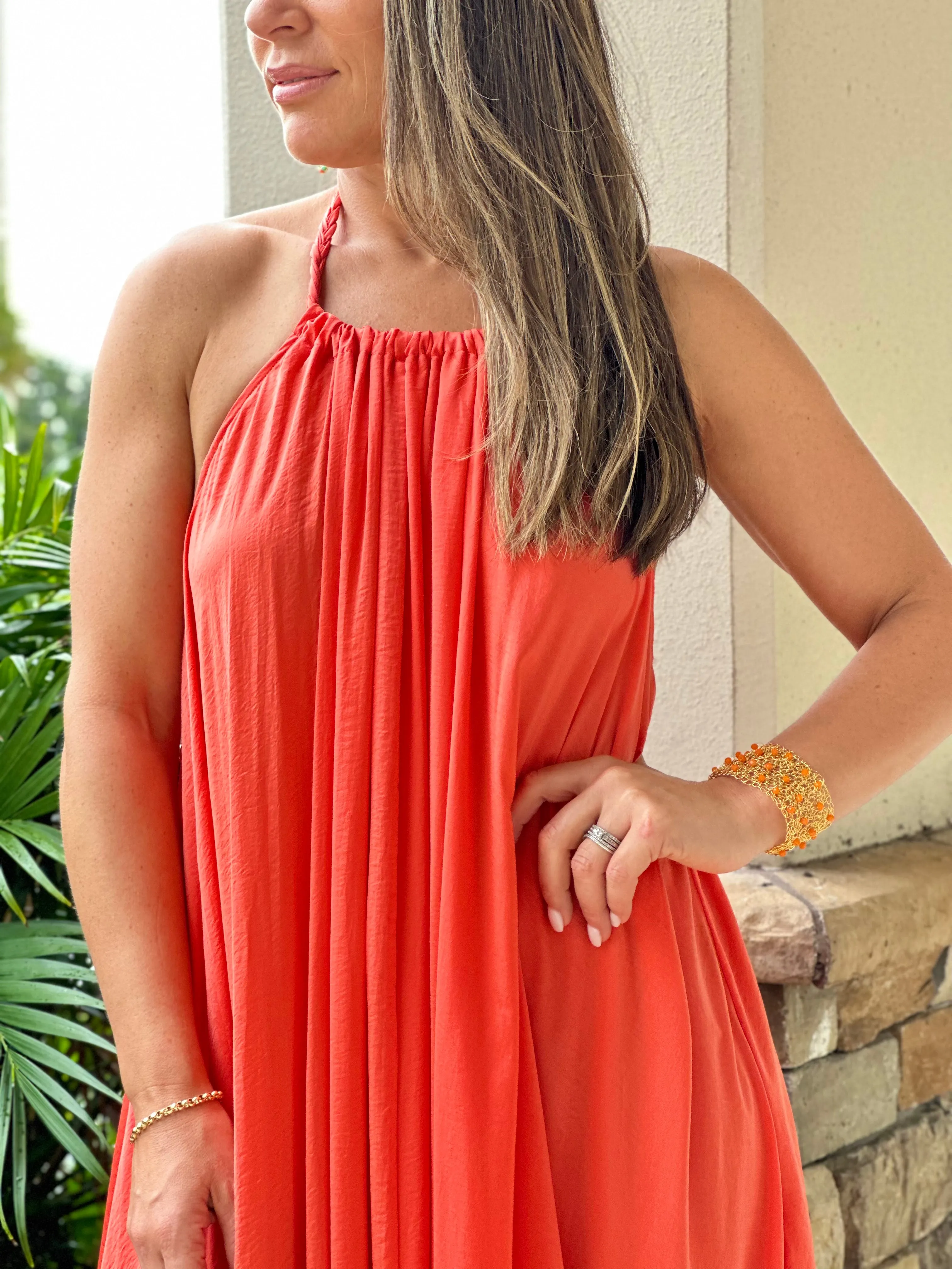 "Monique" Halter Braid Neck Strap Backless Maxi Dress