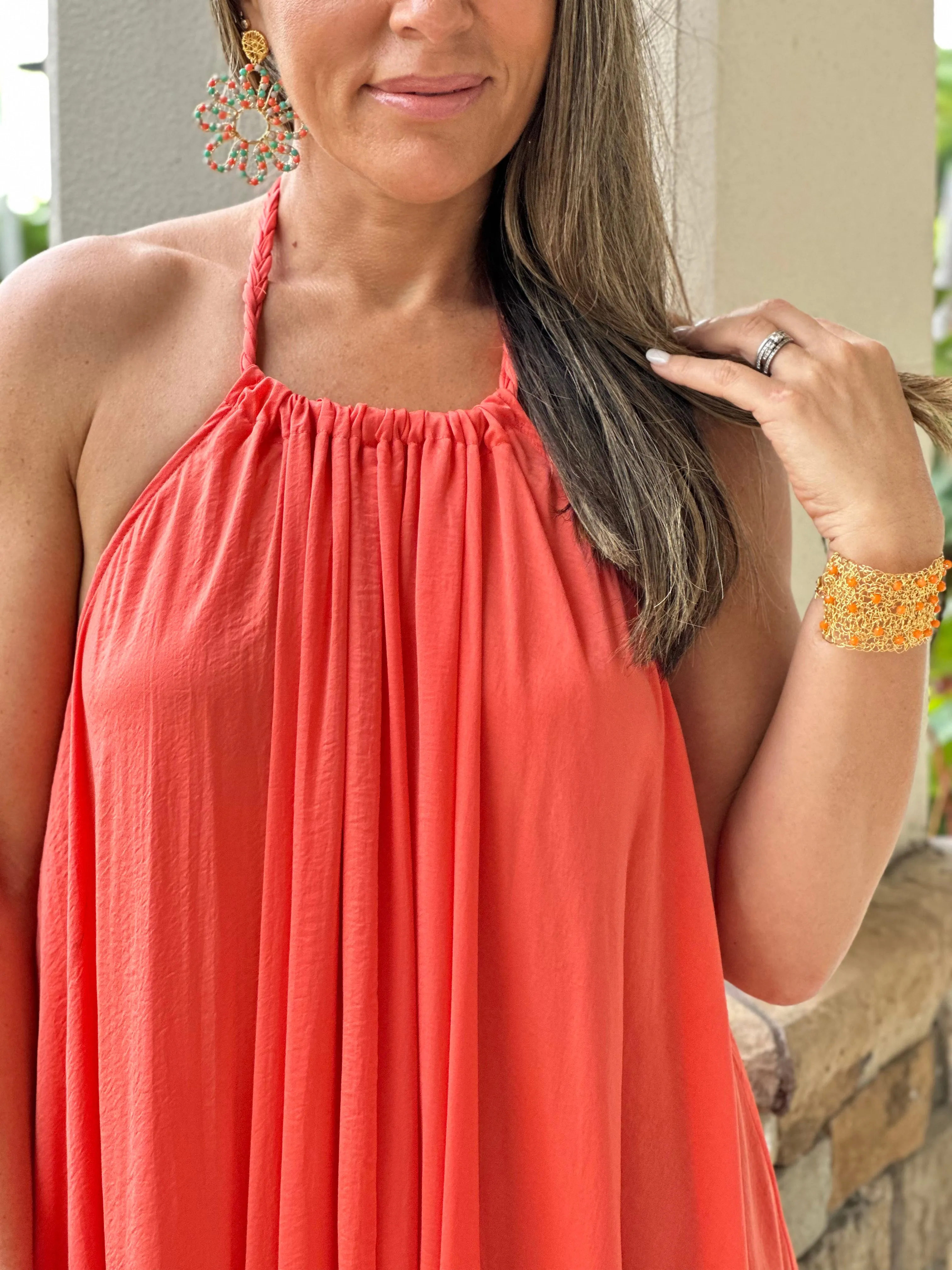 "Monique" Halter Braid Neck Strap Backless Maxi Dress