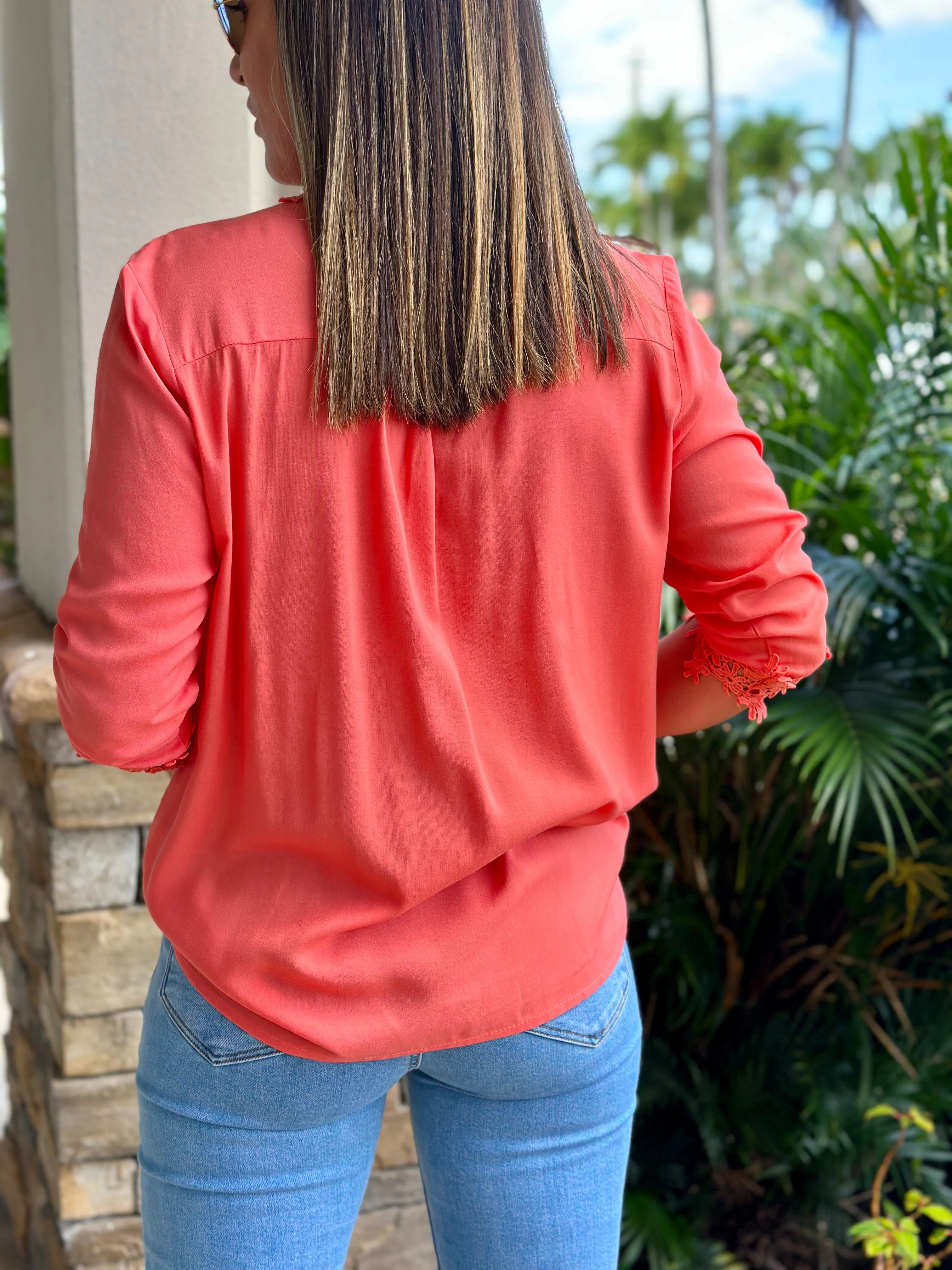 "Patty" Lace Trim Detail Blouse Top
