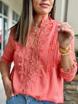 "Patty" Lace Trim Detail Blouse Top