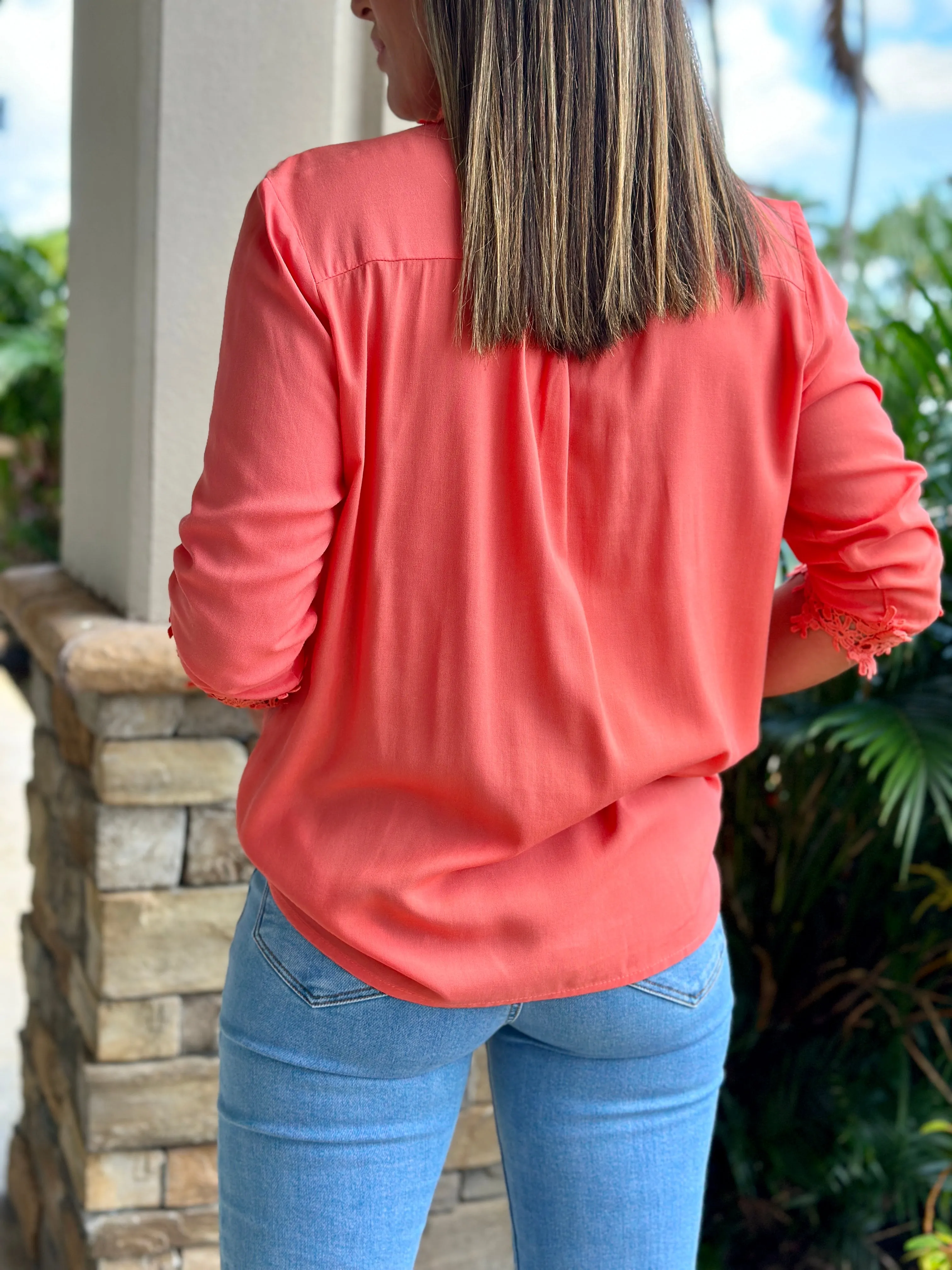 "Patty" Lace Trim Detail Blouse Top