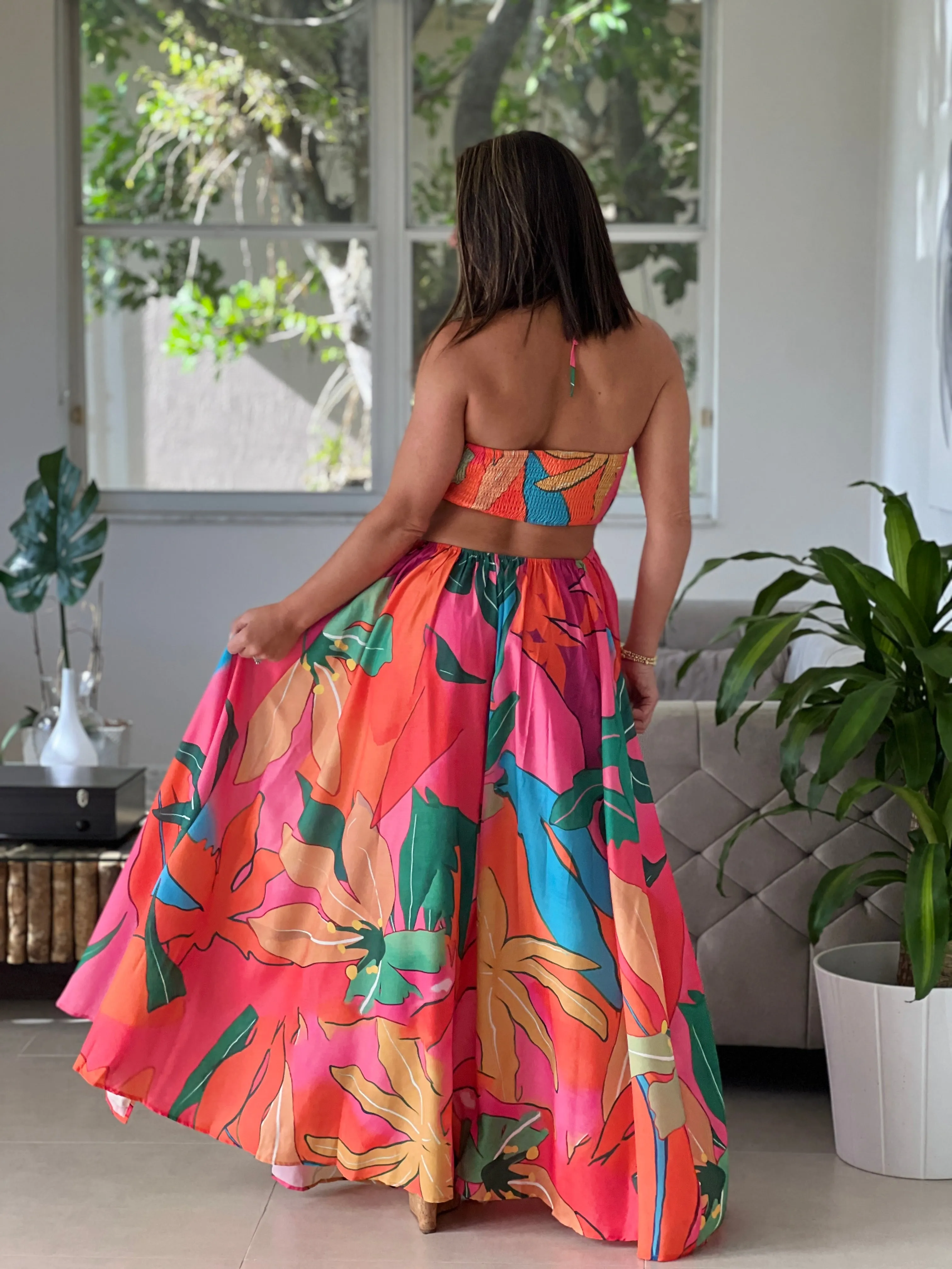"Suly" Tropical Flower Print Maxi Dress