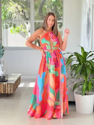 "Suly" Tropical Flower Print Maxi Dress
