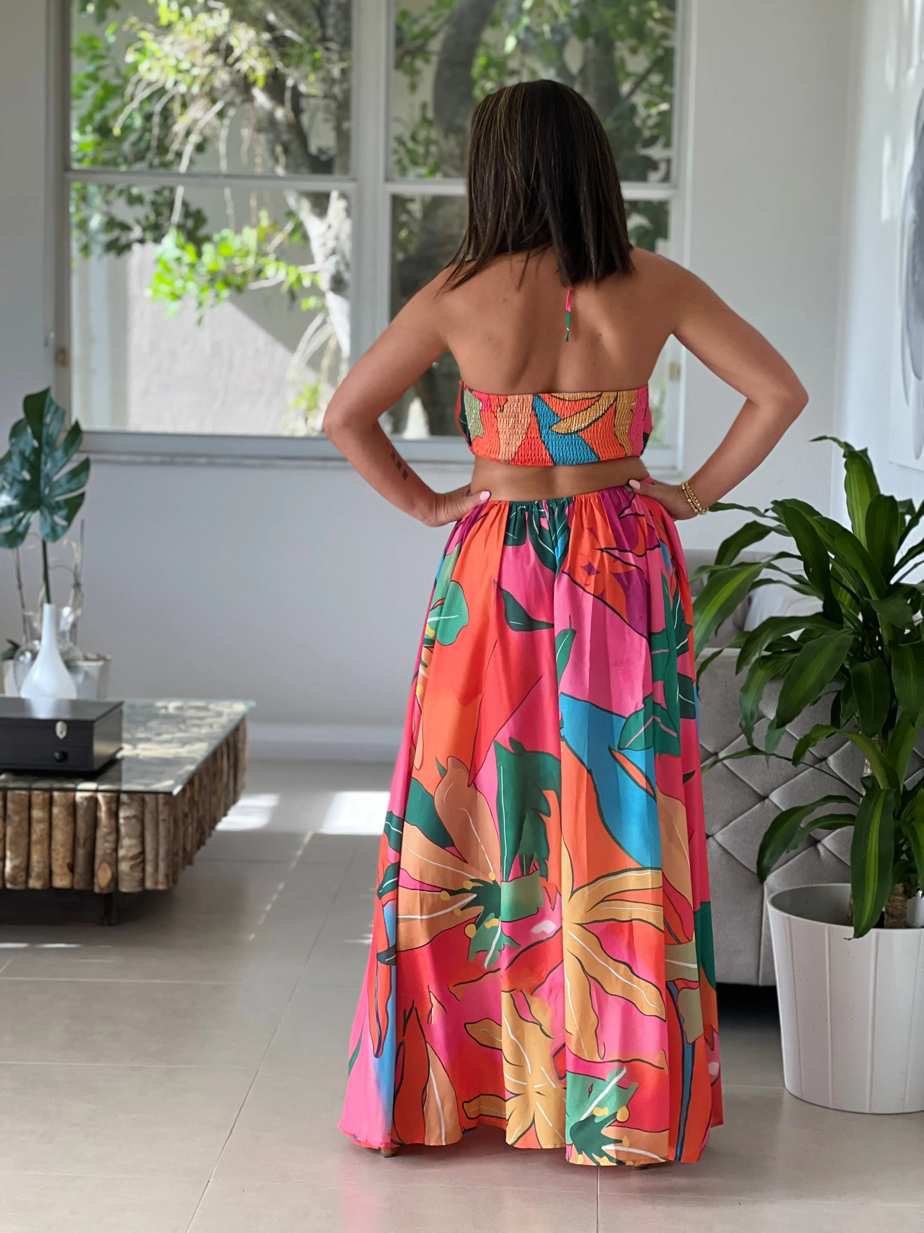 "Suly" Tropical Flower Print Maxi Dress